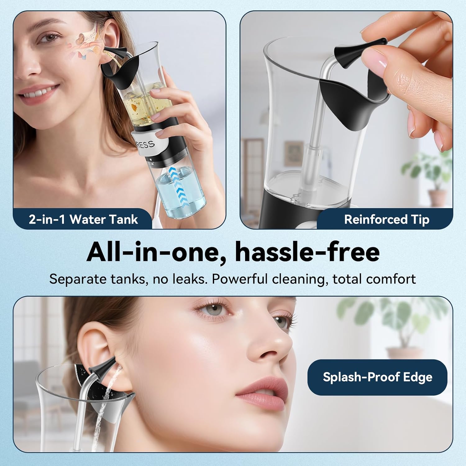 Ear Wax Removal Kit, 2-in-1 One-Hand Ear Irrigation Flushing System with Built-in Catch Basin, 120ml Manual Ear Cleaner with Soft Silicone Tips, No-Mess Ear Rinse Bottle for Adults - Image 2