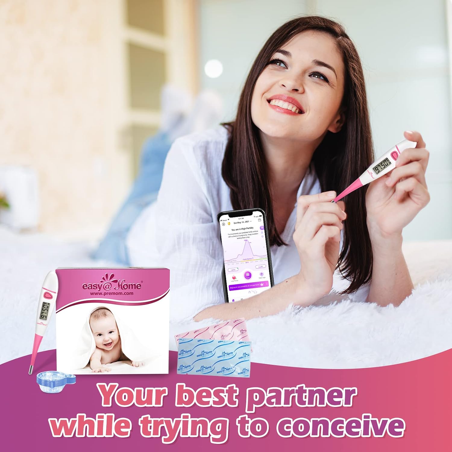 easy@Home 50 Ovulation Test Strips + 20 Pregnancy Tests + BBT Thermometer - Image 2