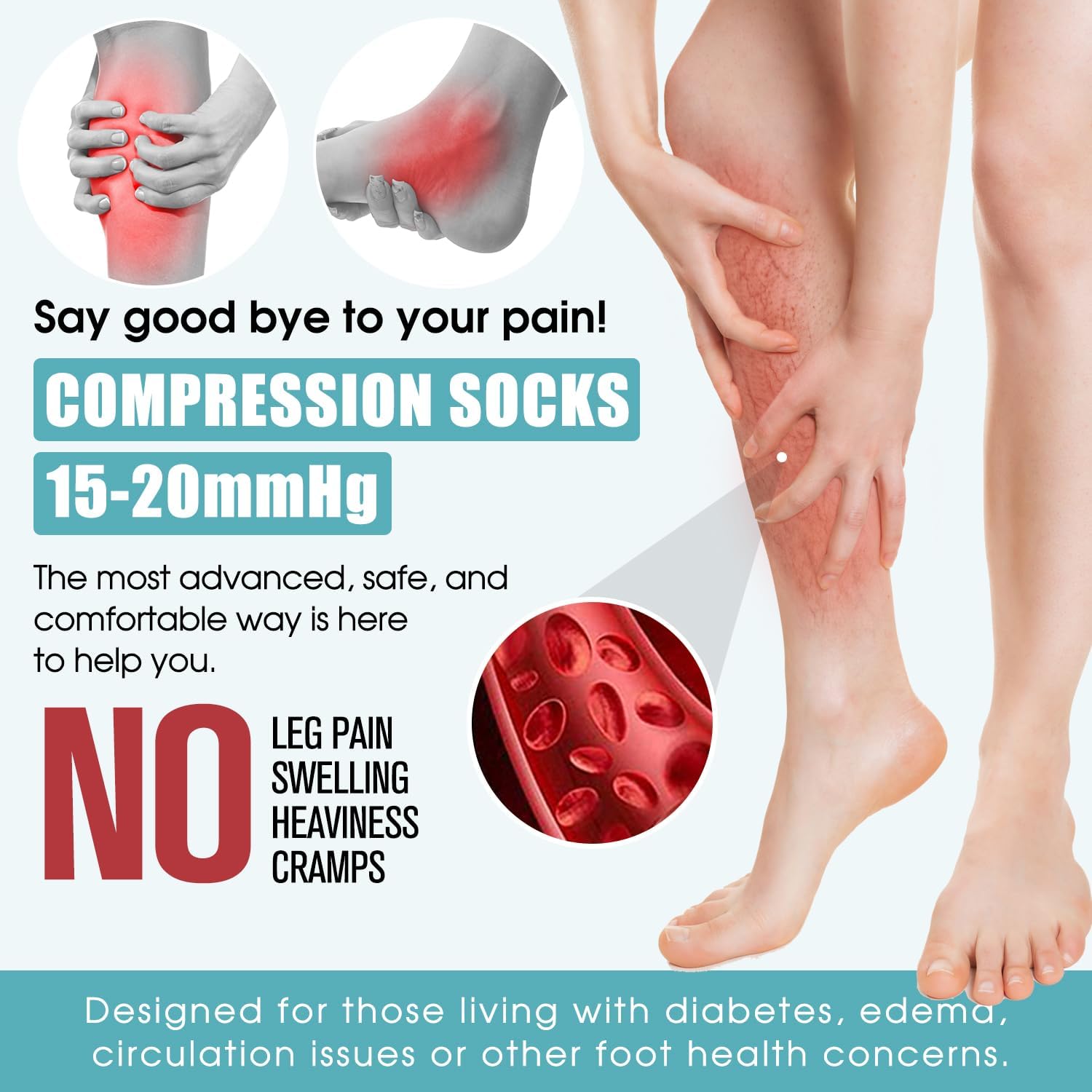 Laite Hebe Compression Socks for Women & Men Circulation(6 pairs)-Graduated Supports Socks for Running, Athletic Sports - Image 2