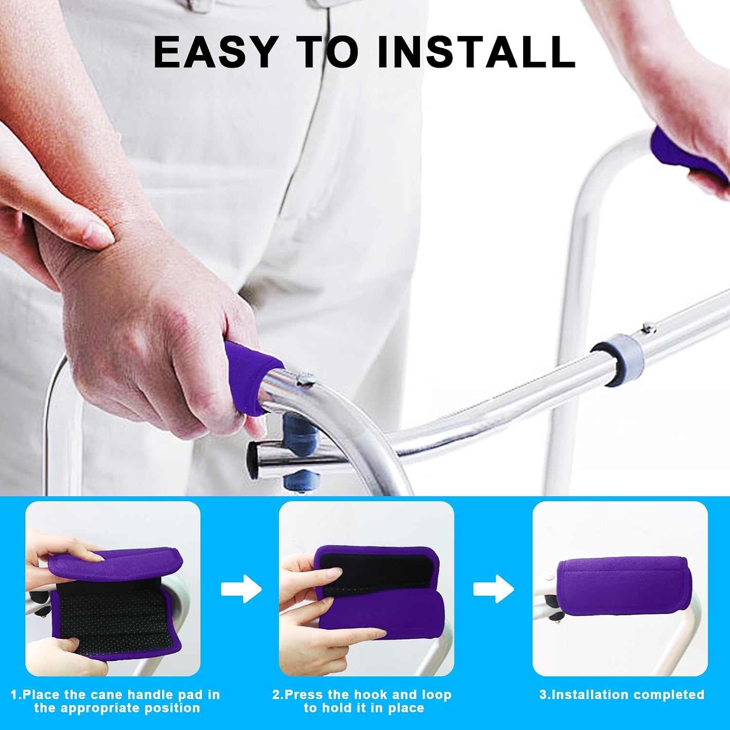 2 Pack Walker Handle Cushions Walker Grip Covers Pads Walker Padded Hand Grip Covers for Rolling Wheelchair Walker Elderly Grippers Rollator Handle - Image 4