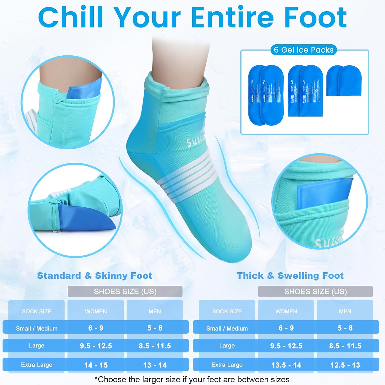 SuzziPad Cold Socks & Hands Ice Pack for Chemo Must Haves, Blue, XL - Image 5