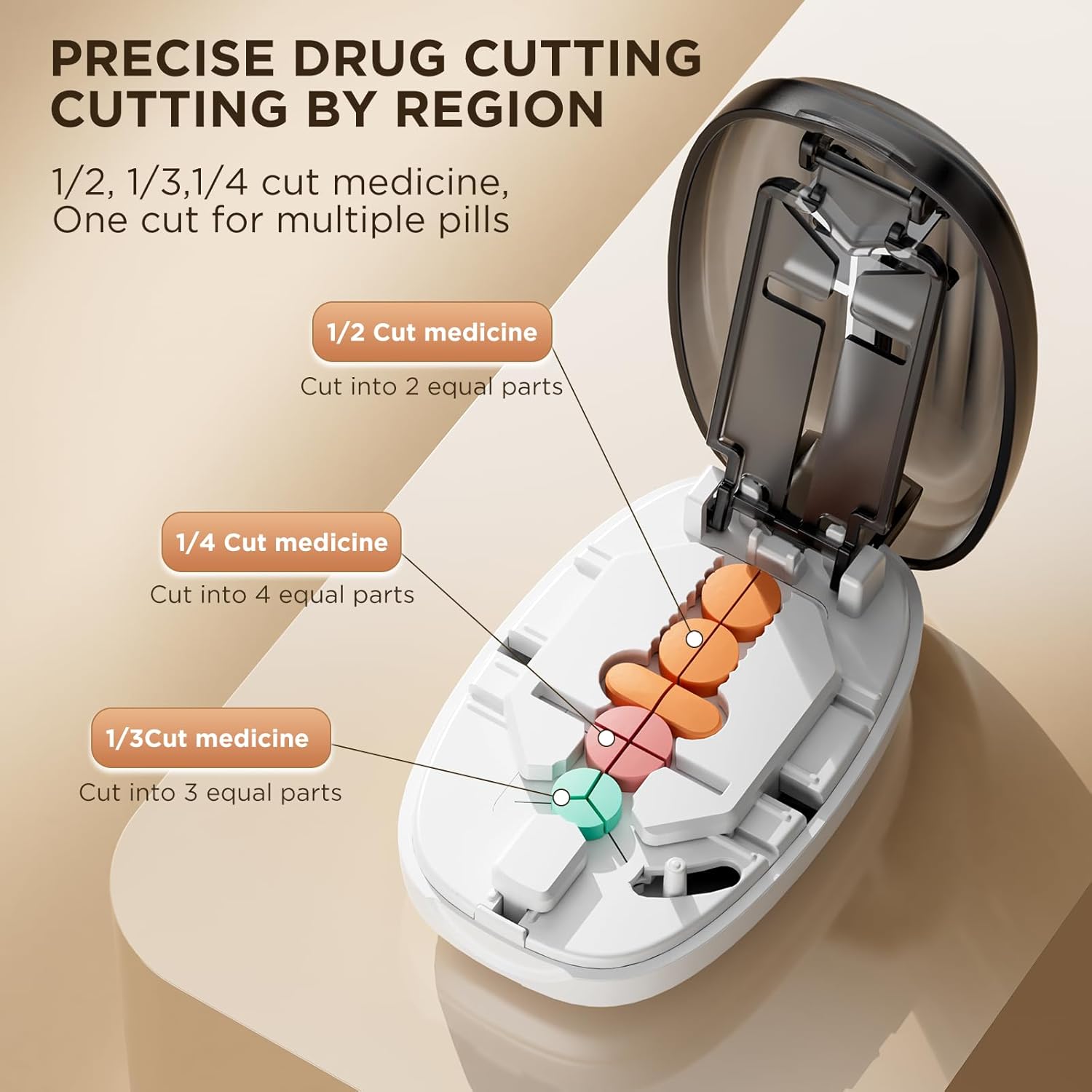 Pill Cutter Splitter for Small and Tiny Pills, 1/2 1/4 Pill Splitter for Small Pills,Tablets in Half or Quarters, Accurate and Easy Cutting, Stainless Steel Blade, Back Storage (Transparent Black) - Image 2