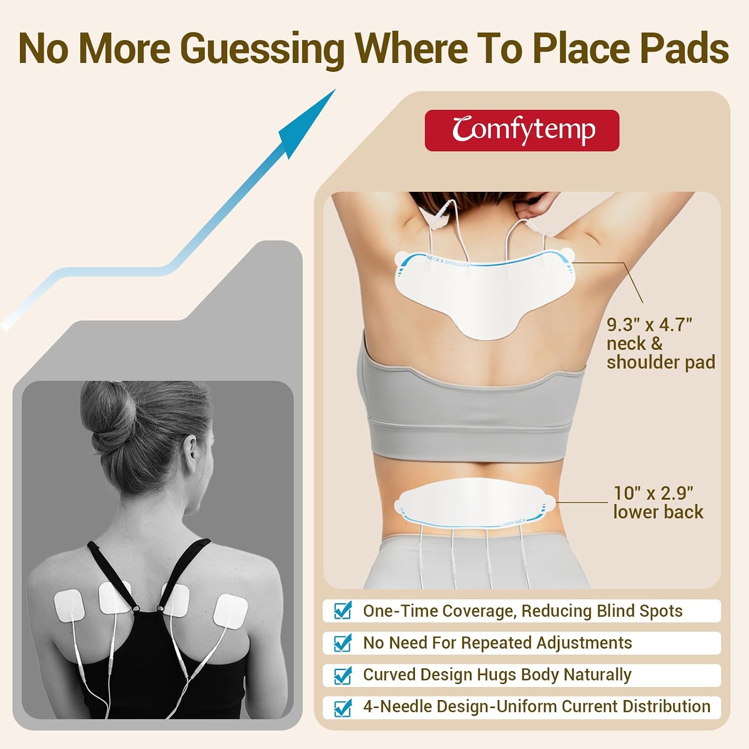 Comfytemp TENS Unit with Specialized Pads for Lower Back & Neck Shoulder Pain Relief, Easy-to-Use TENS Unit Muscle Stimulator with Large Display, Portable Dual Channel TENS Machine with Carrying Case - Image 3