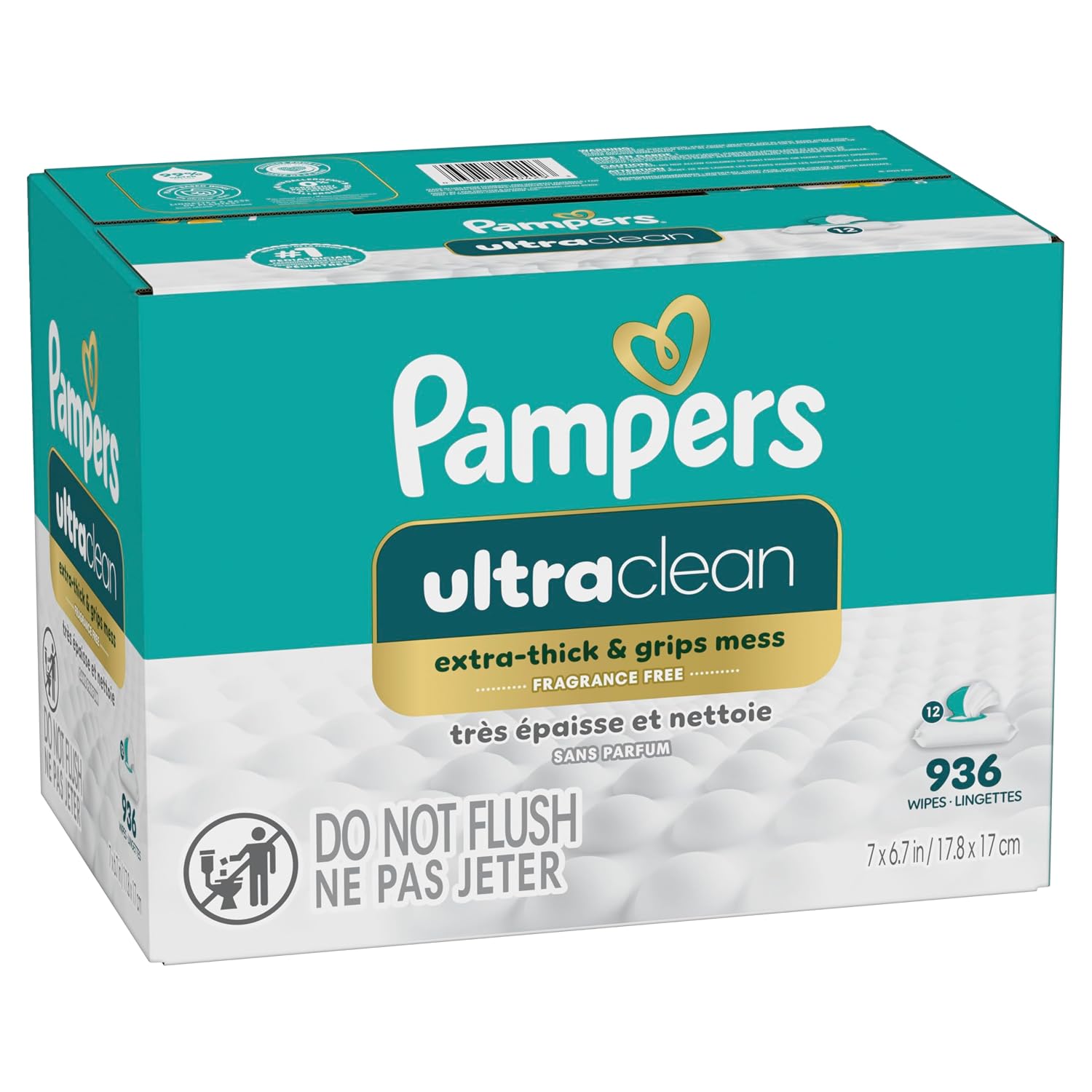 Pampers Ultraclean Baby Wipes, Unscented, Fragrance Free, Water Based, Hypoallergenic, Extra Thick & Grips Mess, 100% Plant Based, 936 Wipes Total (12X Flip-Top Packs) - Image 11