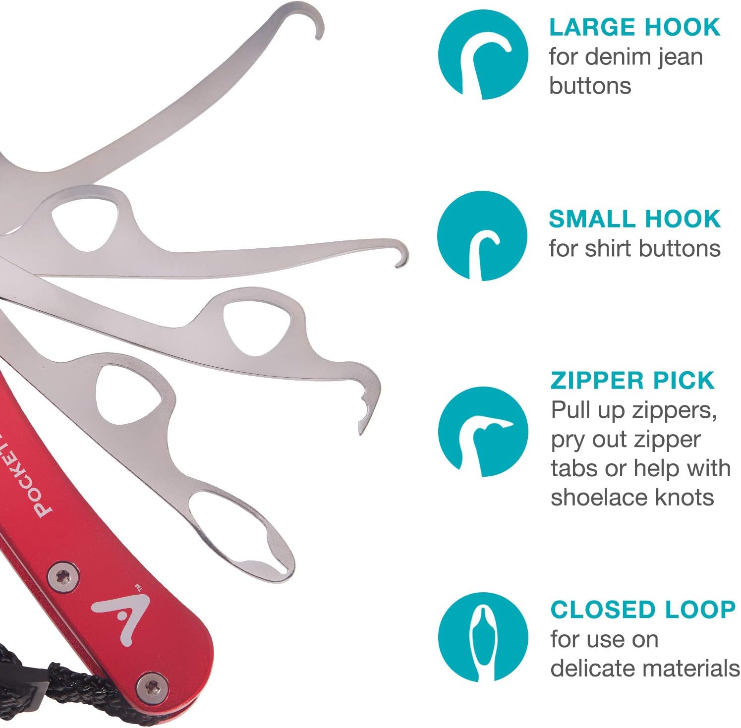 Vivi Zipper Pull and Button Hook Pocket Dresser and Dressing Aid for Assistance with Button Hooks, Zipper Pulls and Shoelaces - Image 6