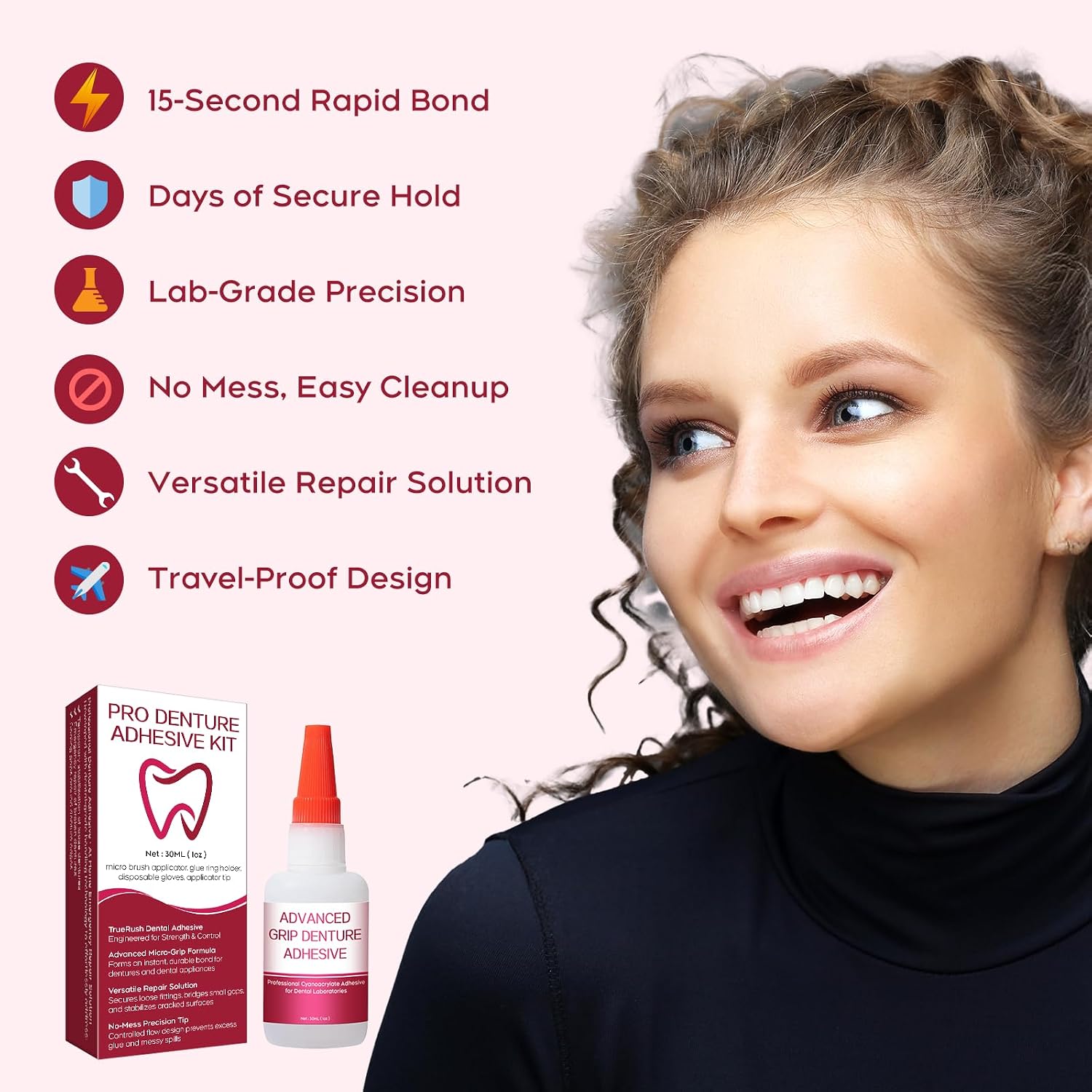 Dental Lab Instant Bonding Dental Glue for Dentures & Lab Tools - Fast-Setting in 15-60 Sec | Crack Repair & Gap Filling | Long-Lasting Hold (Days to Weeks) – 1oz - Image 4