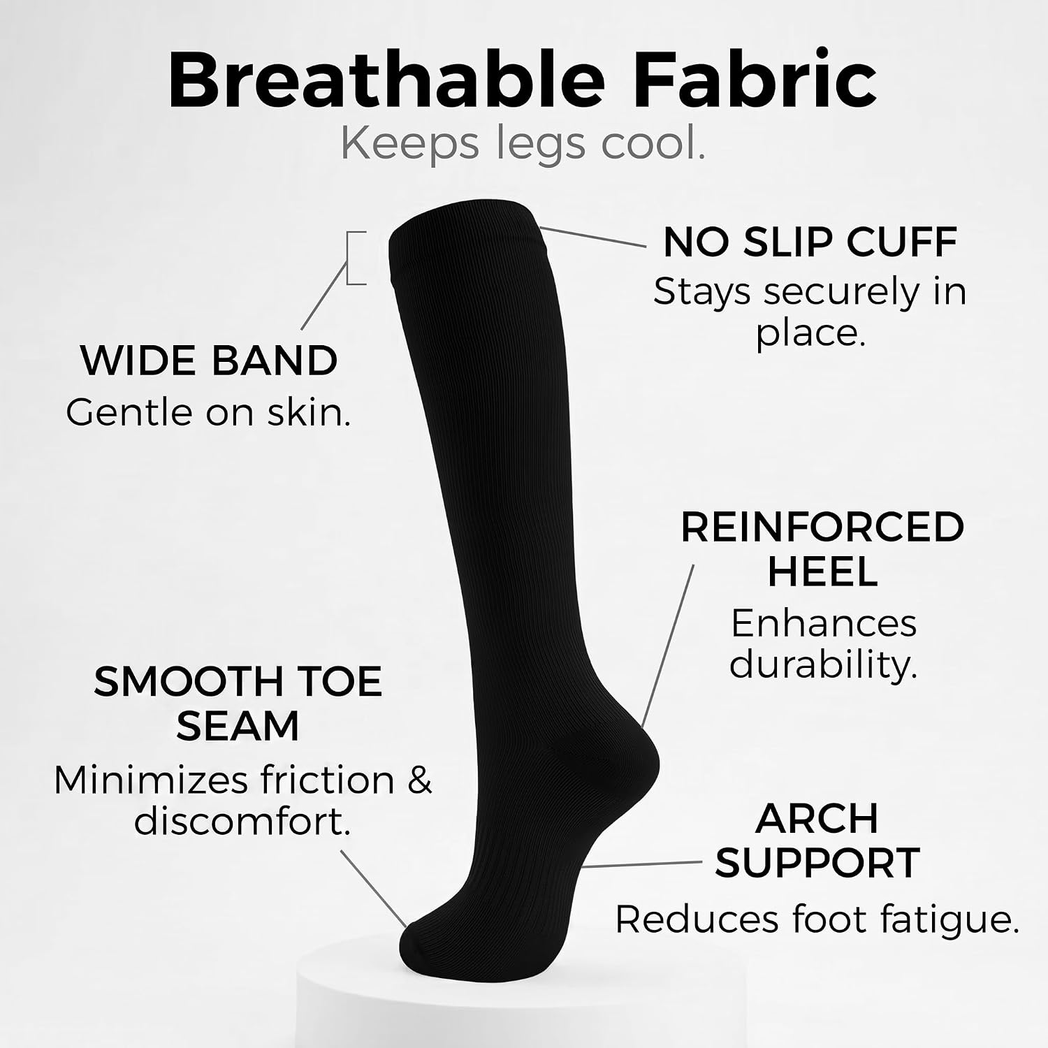 Compression Socks for Women & Men 15-20 mmHg, Knee High, 3 Pairs - Image 6