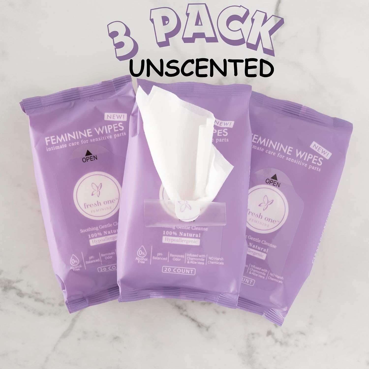 Fresh One Feminine Wipes - Natural pH Balanced Intimate Wipes for women | Soothing, Gentle Cleansing | Feminine Hygiene Wipes for Sensitive Skin, Personal Care, & Daily Use - Image 2