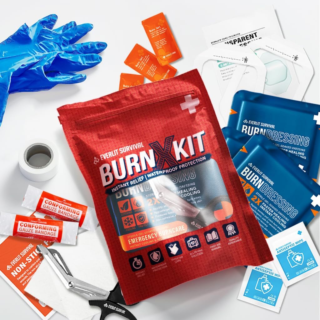 EVERLIT Burn Kit with Sterile Waterproof Wound Dressing | Hydrogel-Foam Burn Dressings, Burn Gel, Non-Stick Pads, Gauze & Shears | 30pcs First Aid Supplies for Instant Cooling, Soothing & Relief - Image 3