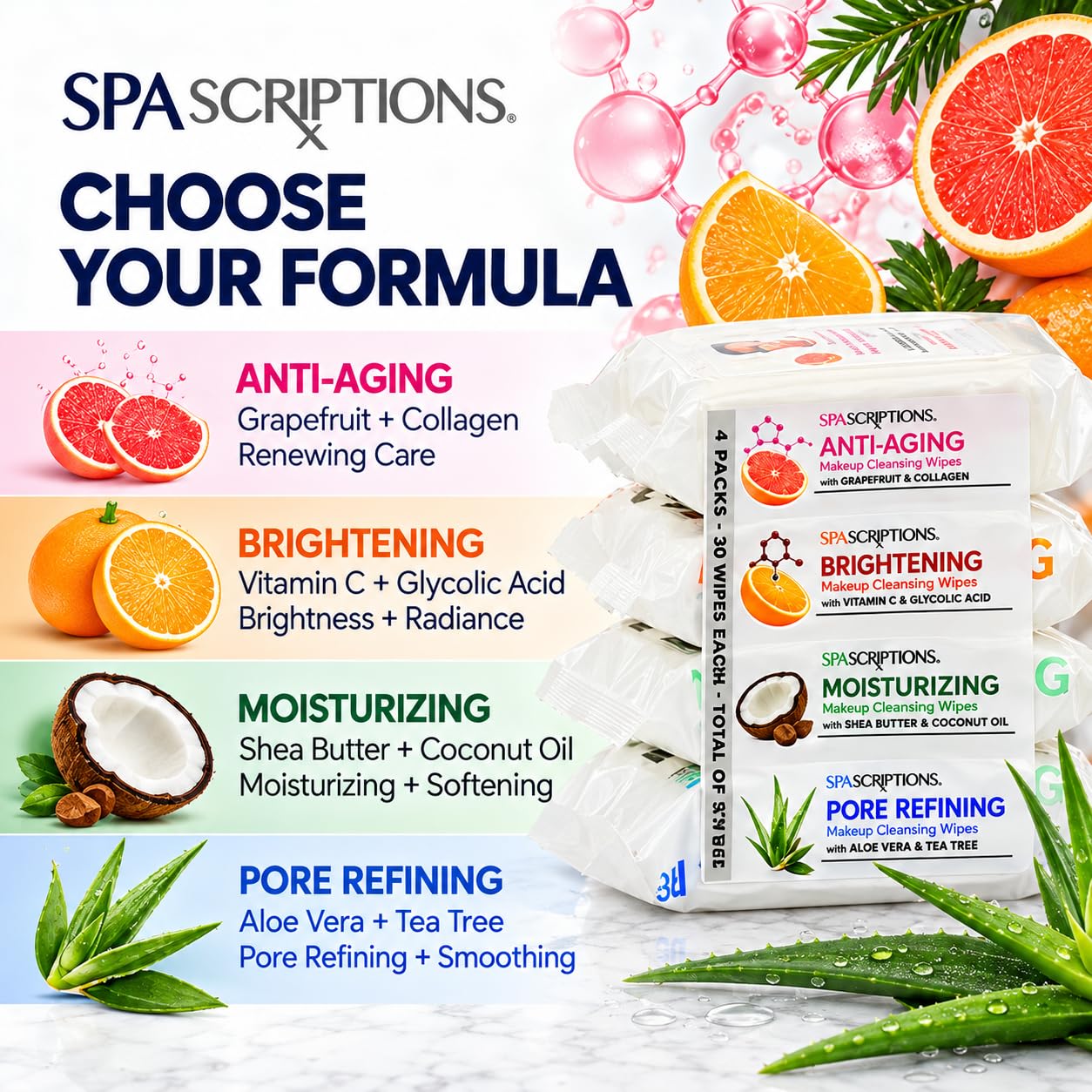 SpaScriptions Multi-Ingredient Facial Makeup Remover Cleansing Wipes 120 CT - Image 6