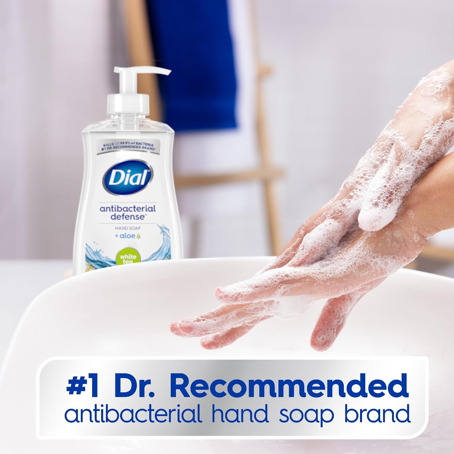 Dial Antibacterial Defense Liquid Hand Soap + Aloe, White Tea Scent, 11 Fl Oz (Pack of 4), Dermatologist-Tested Hand Wash, Gentle Formula - Image 4