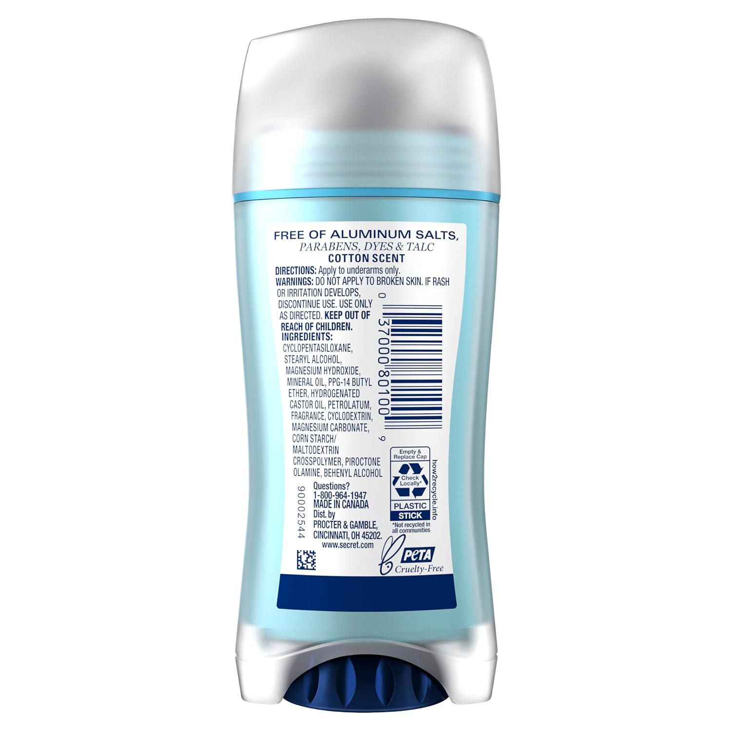 Secret Aluminum Free Deodorant for Women, 72hr Odor Protection, Naturally Derived Ingredients, Free of Parabens Dyes Talc & Baking Soda, PH Balancing Minerals, Dry Solid, Cotton Scent, 2.4 oz - Image 11