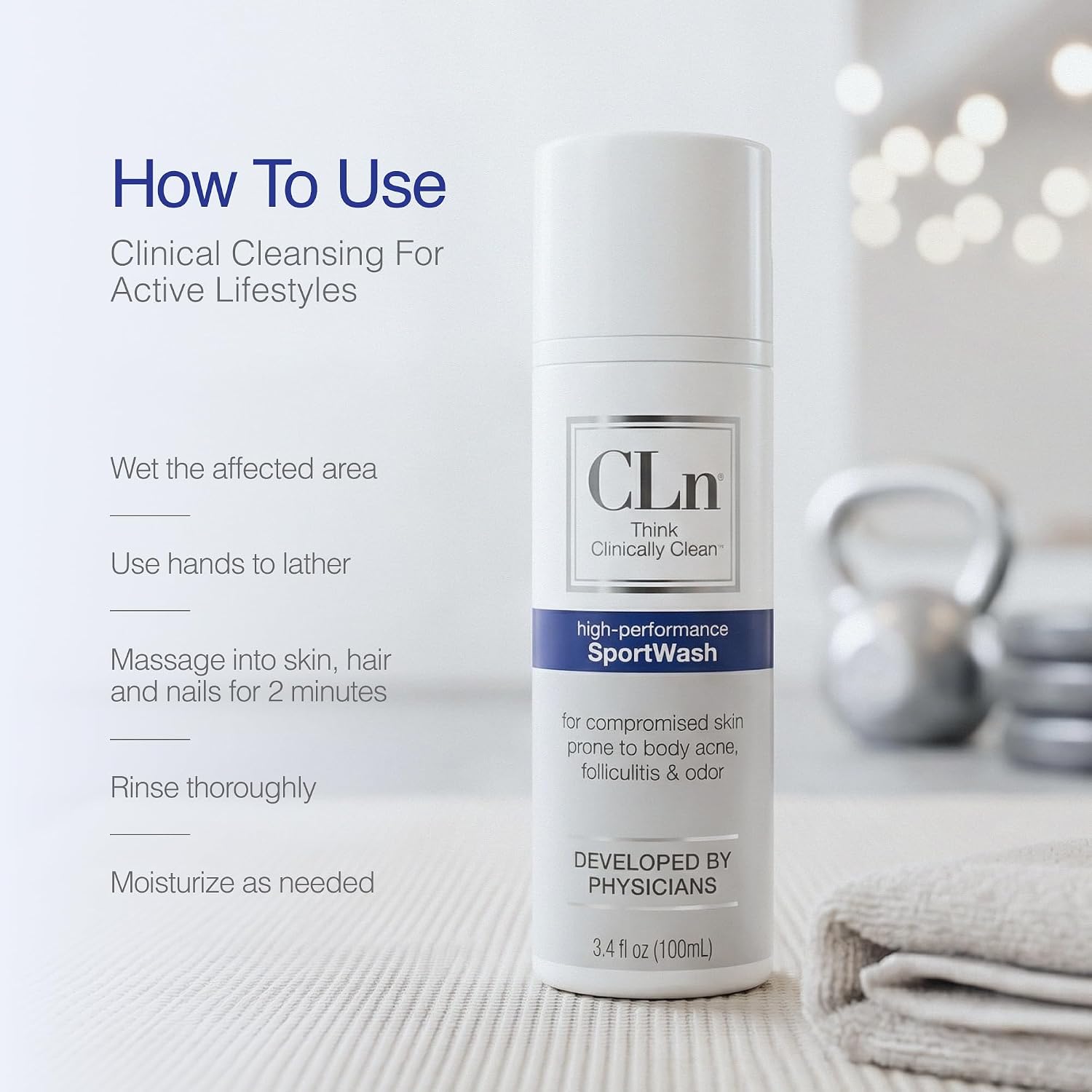 CLn® SportWash – High-Performance Sport Body Wash, For Men & Women Prone to Body Odor, Foot Odor, Ringworm, Folliculitis, & Back Acne, Fragrance-Free & Paraben-Free, 12 fl. oz. - Image 5