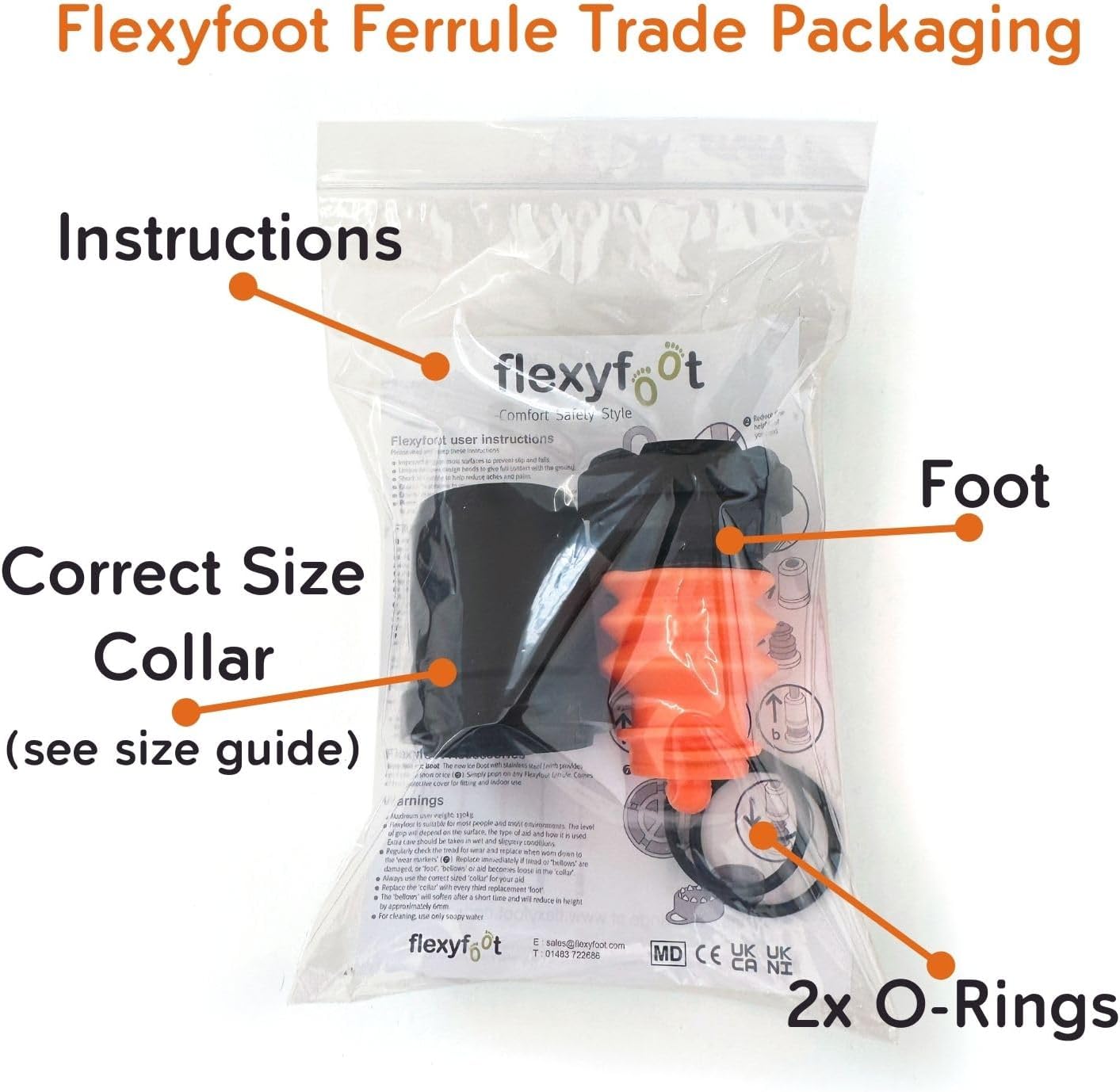 Flexyfoot Shock Absorbing Walking Cane Tips - Improves Grip, Safety and Comfort - Works with 2-Section Walking Poles - Black - Size 16mm (5/8") - Pack of 2 - Image 8