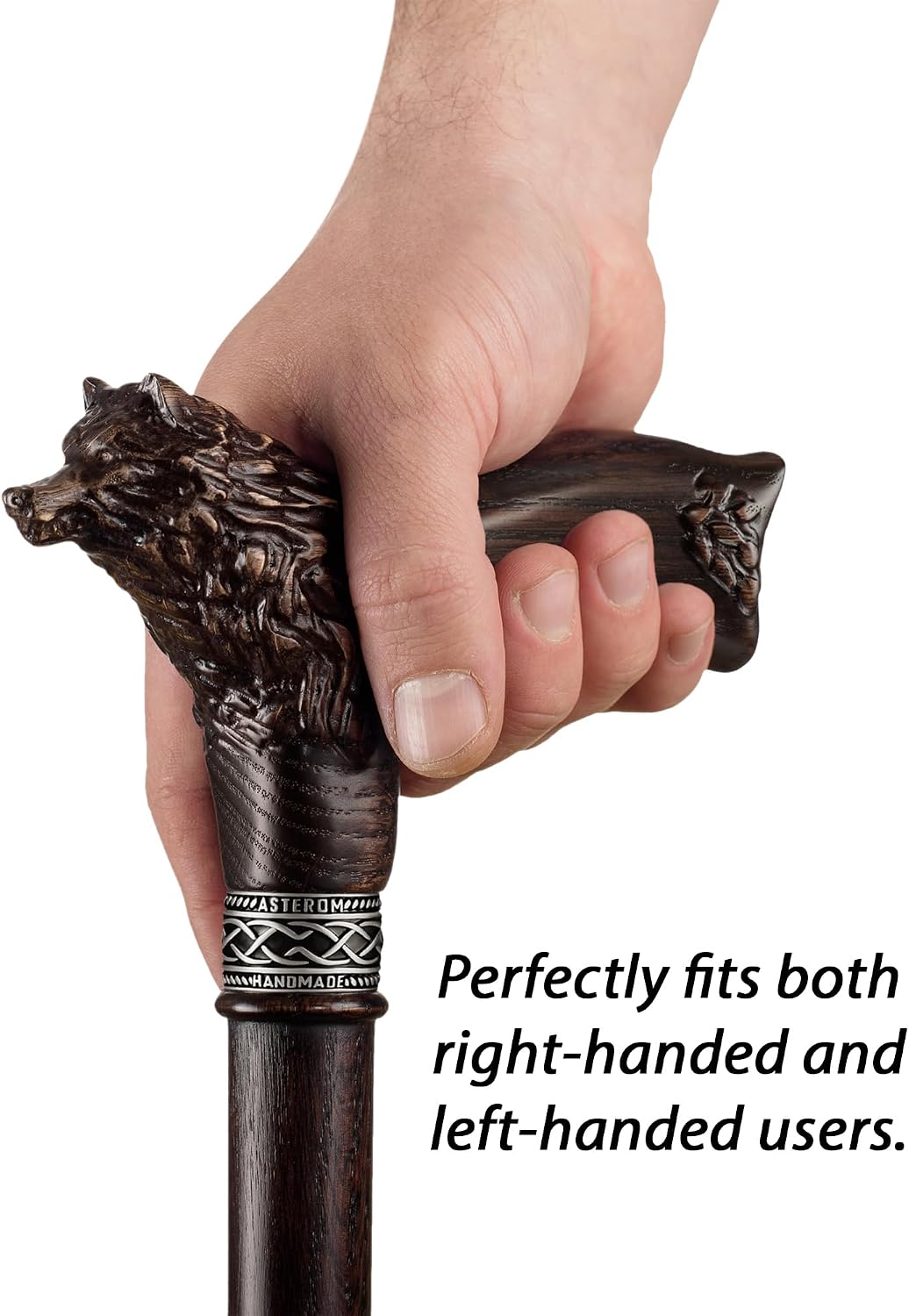Asterom Walking Cane - Handmade Wolf Cane - Cool Walking Canes for Men and Women - Wooden, Carved, Unique - Walking Sticks for Men & Seniors - Image 4