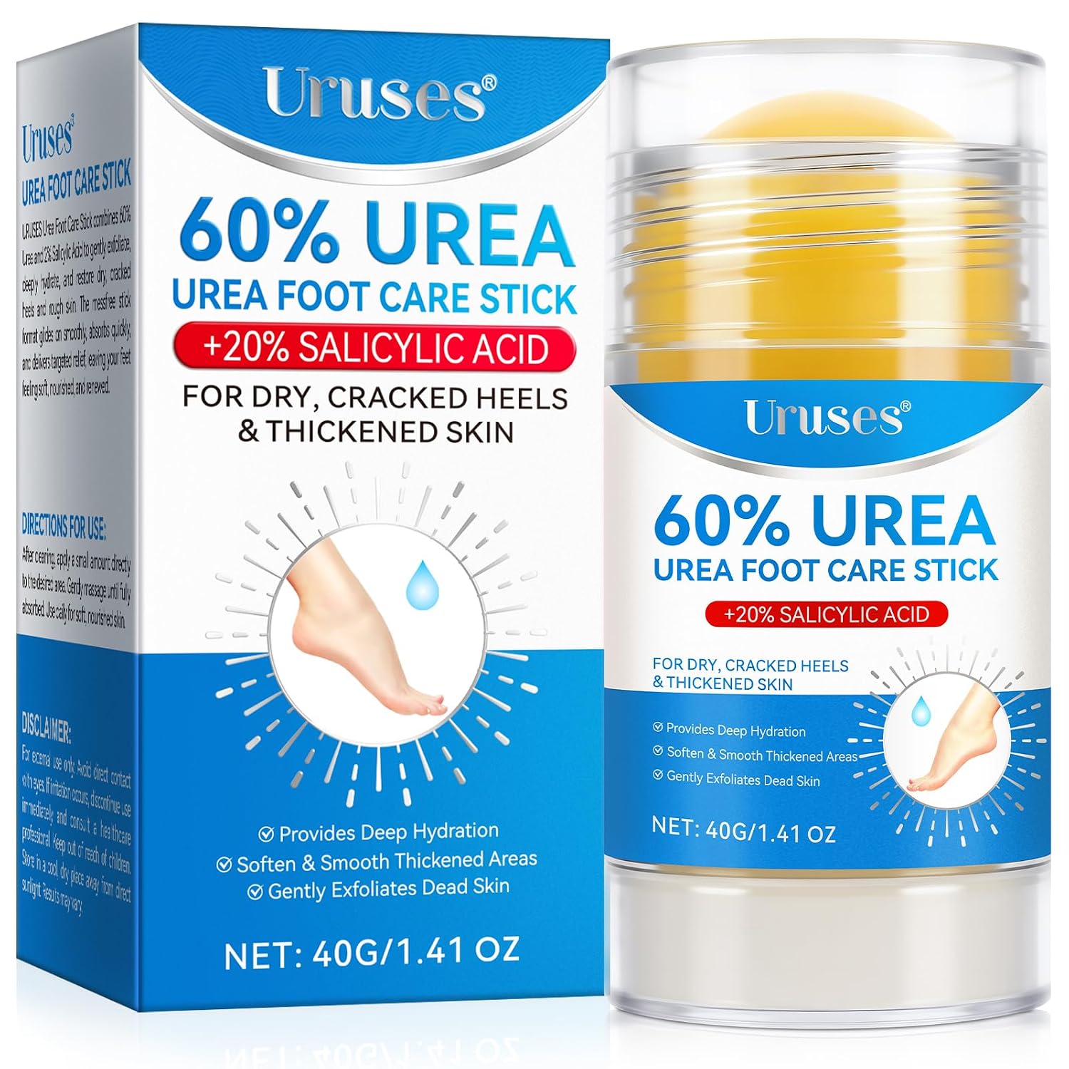 Uruses Urea Cream 60% plus Salicylic Acid 2% Urea Foot Care Stick, Foot Cream for Foot Callus Remover, Feet Moisturizer Stick for Dry Cracked Heels, Hands, Knees, Hydrating Heel Balm, Easy To Use - Image 2