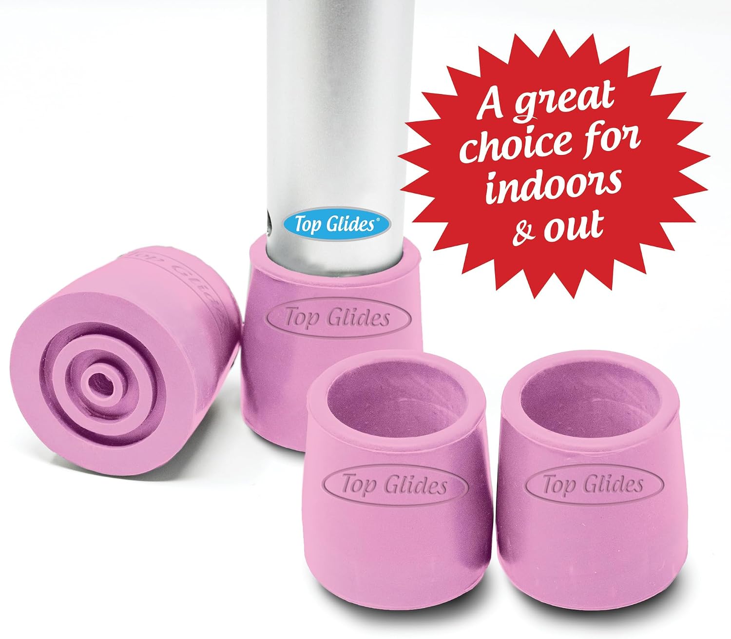 Top Glides Steel-Reinforced Walker, Commode, and Bath Bench Replacement Rubber Tips, Pink, 1 1/8" (Pack of 4) … - Image 2