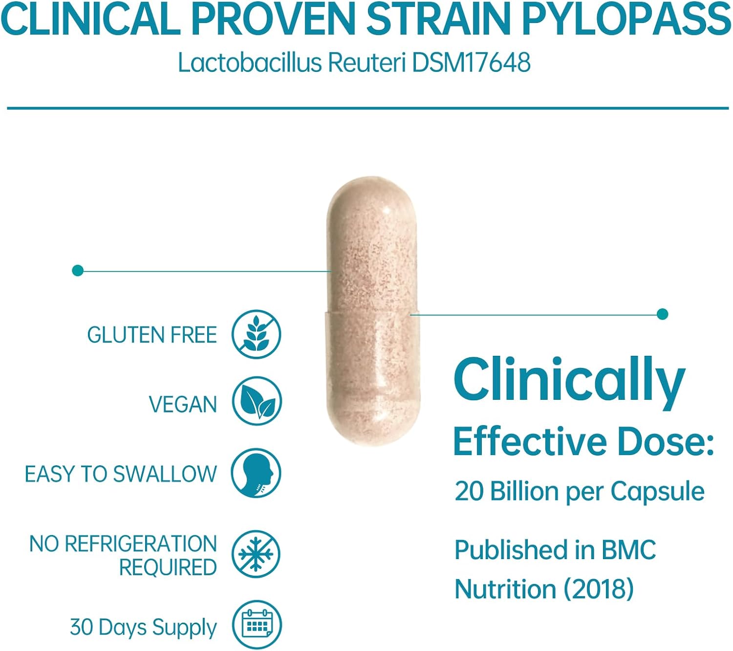 5-in-1 High Potency H. Pylori Probiotic, 1 Per Day - Supports Gastric Lining Integrity, Occasional Indigestion, Acid Comfort - Pylopass Lactobacillus Reuteri, Gluten Free, Vegan, 30ct, Made in Germany - Image 6
