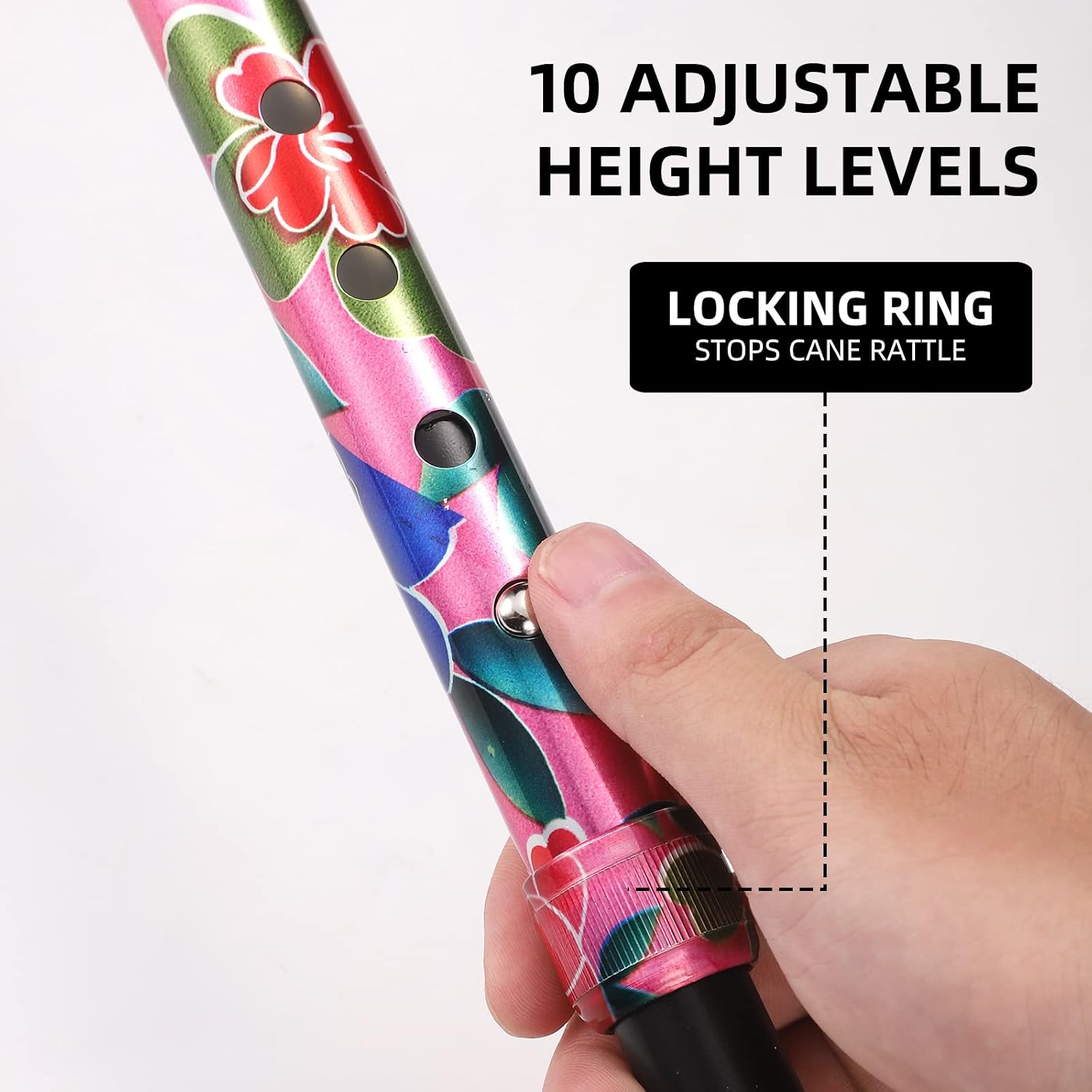 Floral Quad Cane for Women, Adjustable Walking Canes with 3-in-1 Interchangeable Base(3 Tips) for Versatile Support, Stylish & Stable Mobility Aid for Seniors Confidence - Image 7