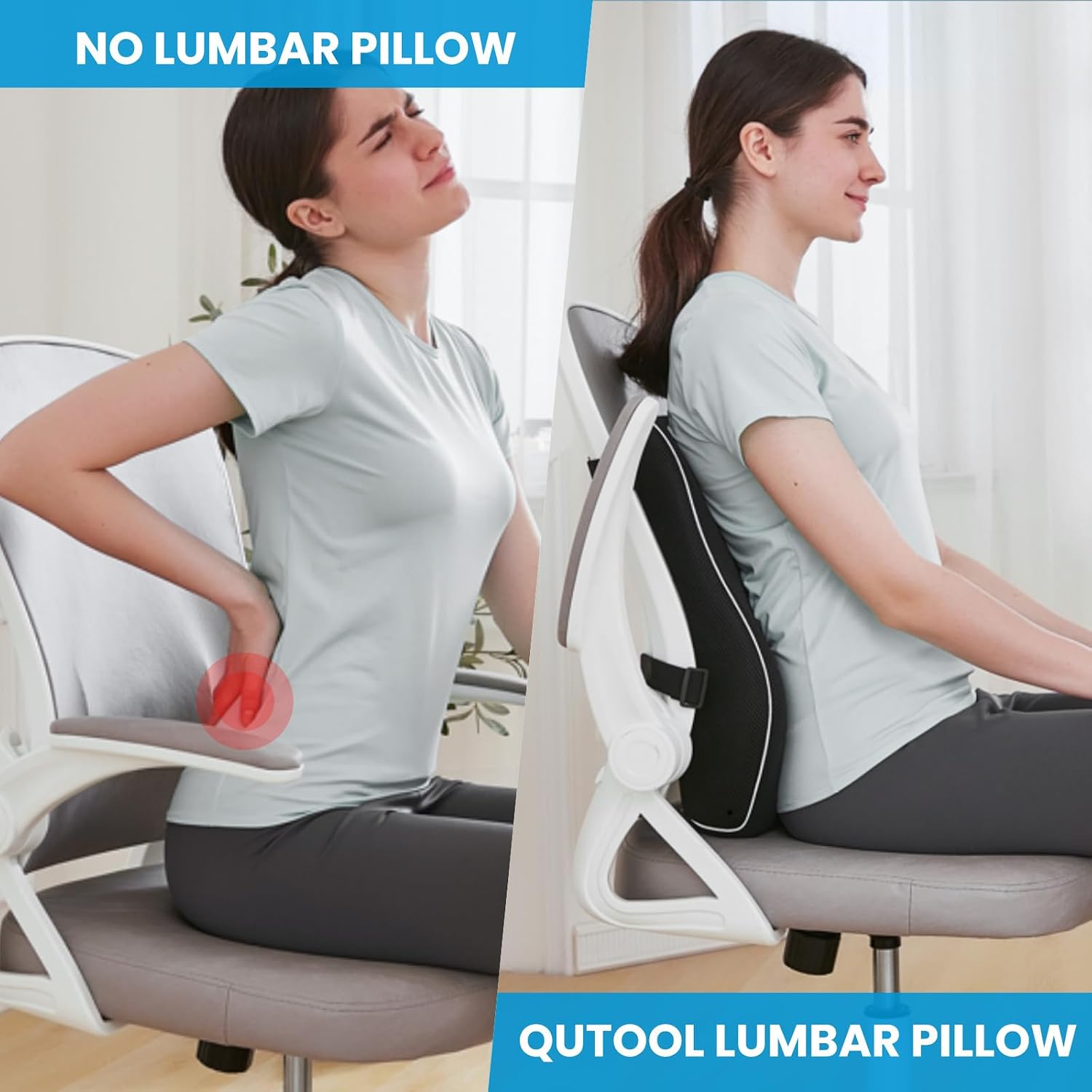 Lumbar Support Pillow for Office Chair, Office Home Essentials,Gifts for Mom,Dad, Back Support Pillow for Car, Chair Cushions,Back Pain Relief Improve Posture,Mesh Cover Double Adjustable Straps - Image 3