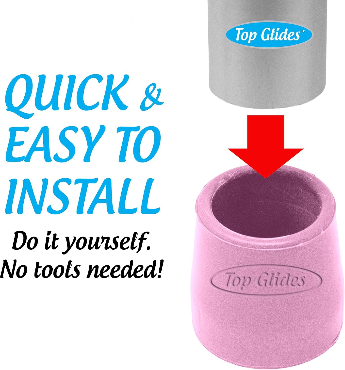 Top Glides Steel-Reinforced Walker, Commode, and Bath Bench Replacement Rubber Tips, Pink, 1 1/8" (Pack of 4) … - Image 4