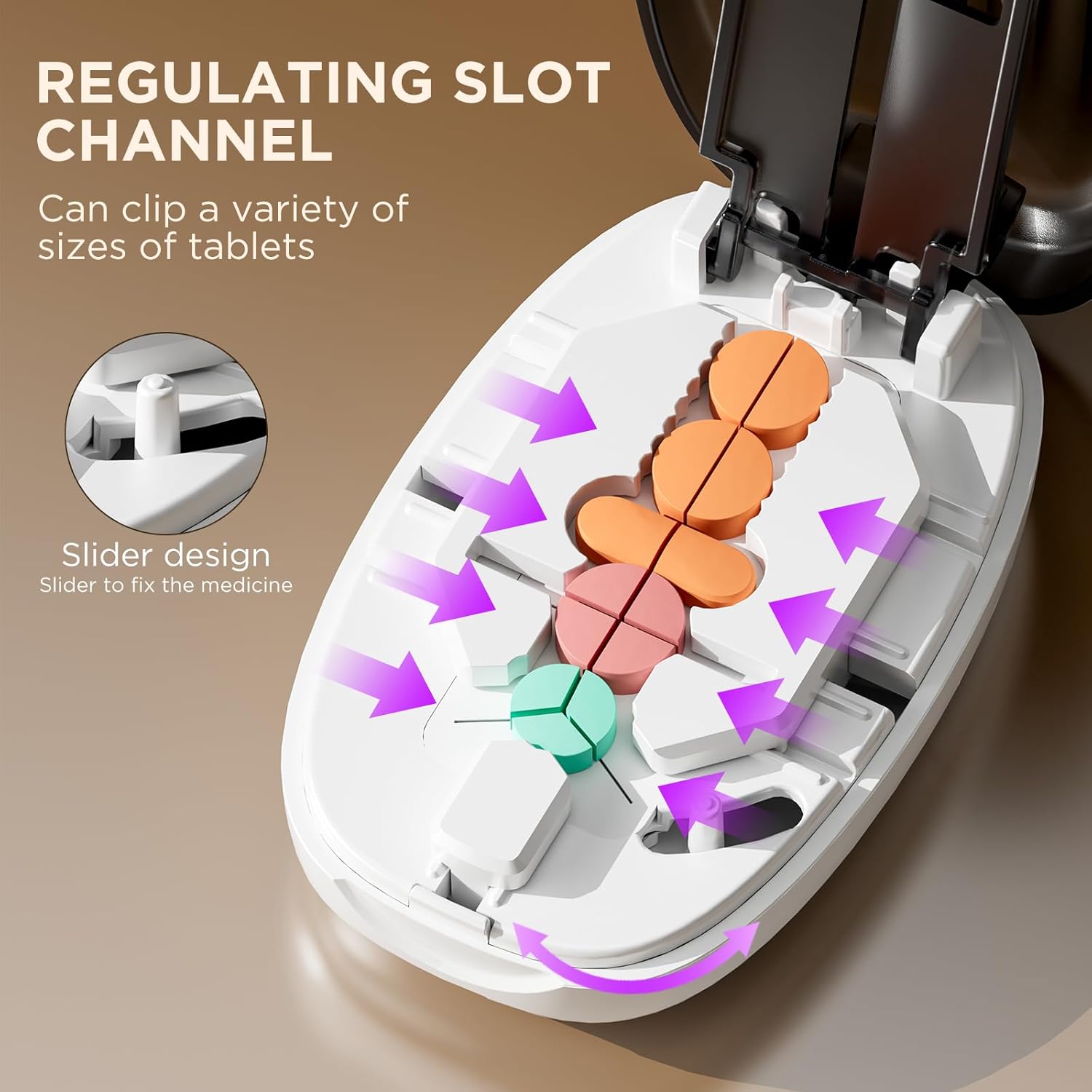 Pill Cutter Splitter for Small and Tiny Pills, 1/2 1/4 Pill Splitter for Small Pills,Tablets in Half or Quarters, Accurate and Easy Cutting, Stainless Steel Blade, Back Storage (Transparent Black) - Image 3