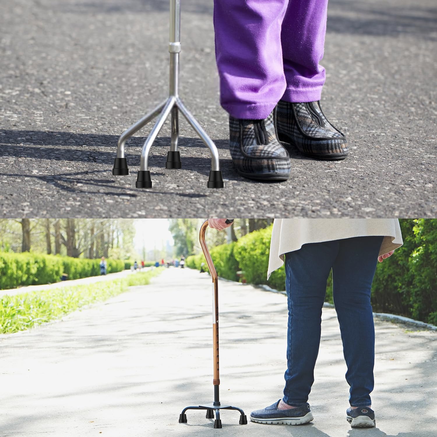 supregear Replacement Quad Cane Tips (4 Pack) - 1/2 Inch Non-Slip Rubber Foot - Durable Attachment End Base for Walking Sticks Folding Cane Accessory, Black - Image 5