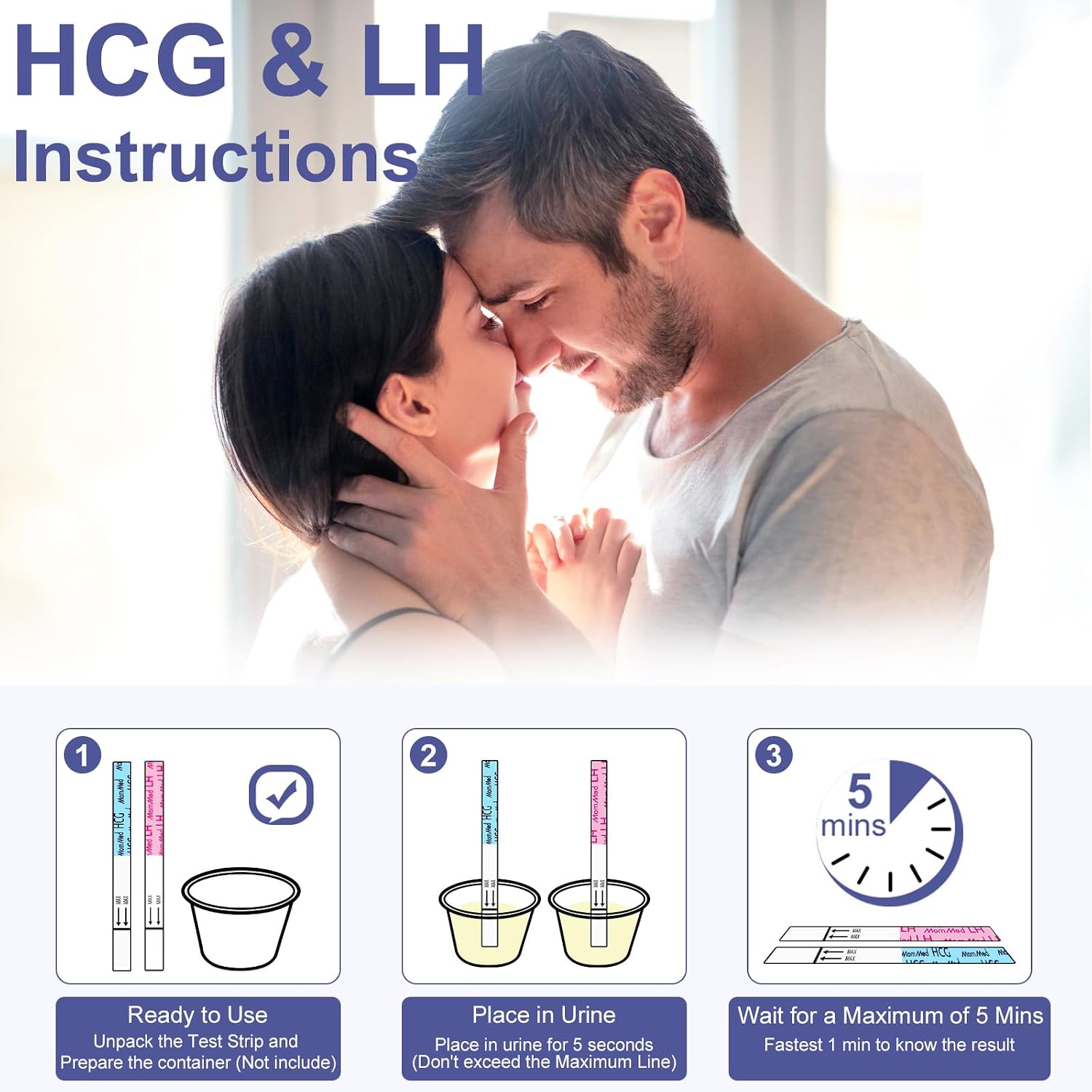 MomMed Ovulation Test Strips, Ovulation and Pregnancy Tests (LH50-HCG20), Includes 50 Ovulation Tests and 20 Pregnancy Tests with 70 Urine Cups, Accurately Track Ovulation and Detect Early Pregnancy - Image 4