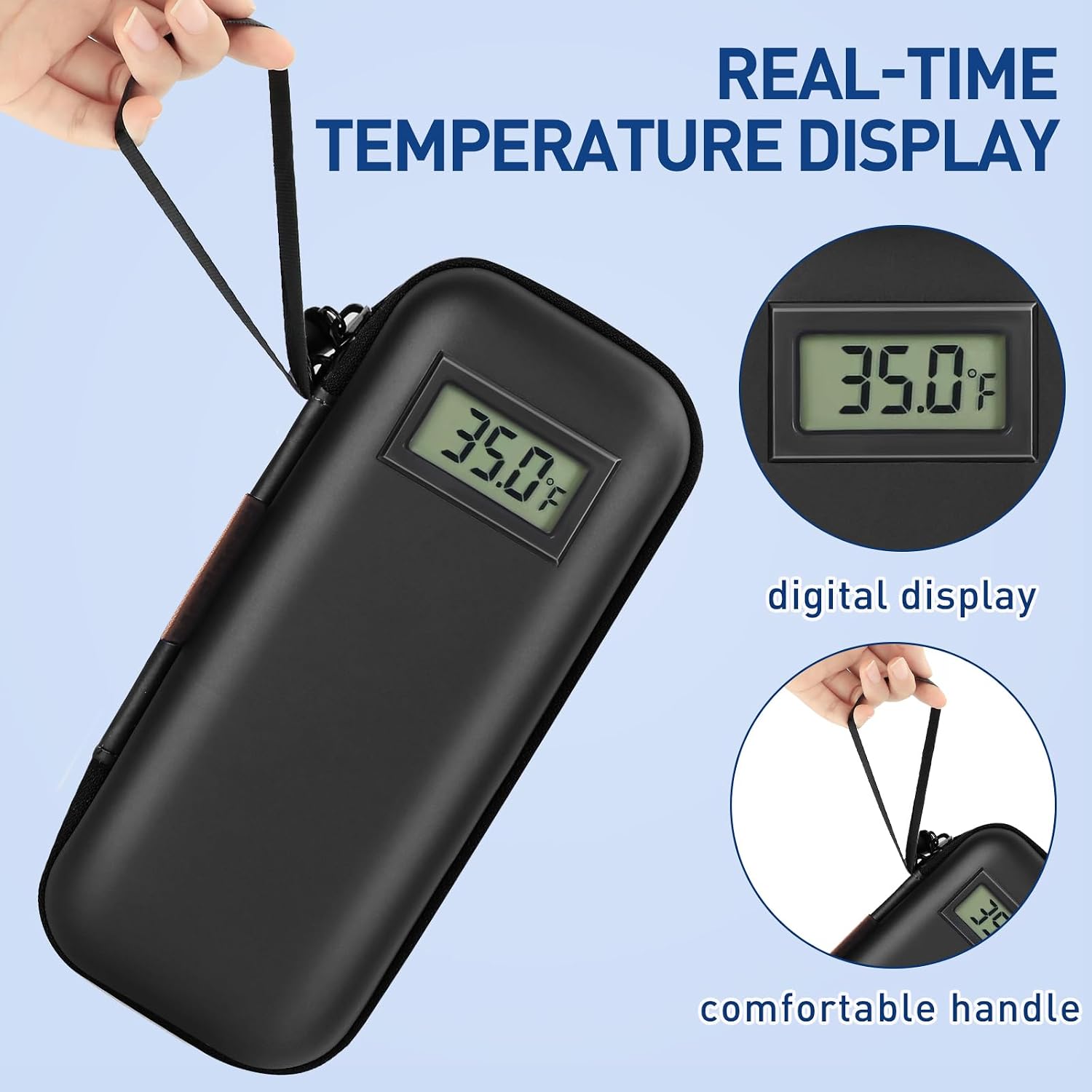 Medineed Temperature Display Insulin Travel Case, 2PCS Ice Packs, Black - Image 2