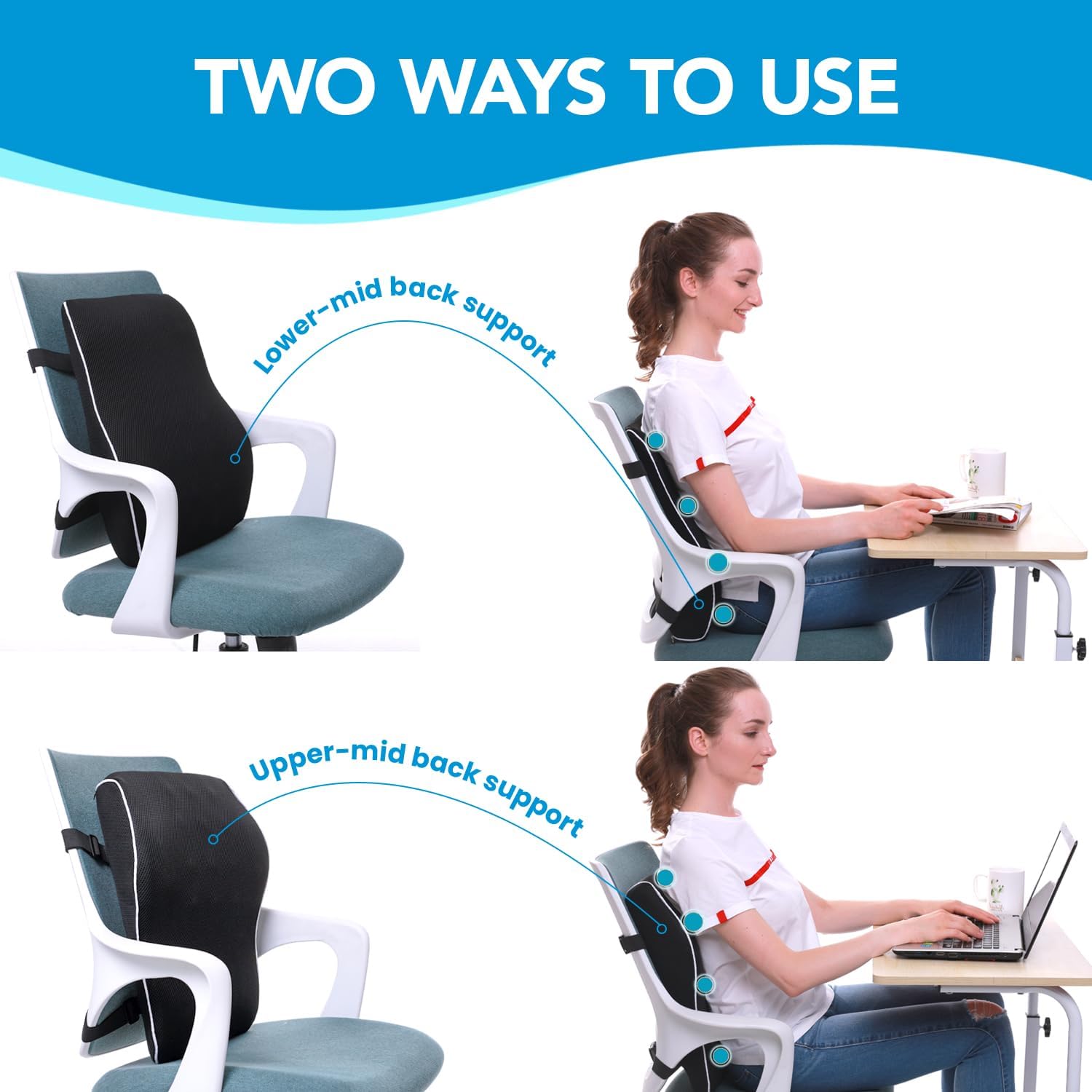 Lumbar Support Pillow for Office Chair, Office Home Essentials,Gifts for Mom,Dad, Back Support Pillow for Car, Chair Cushions,Back Pain Relief Improve Posture,Mesh Cover Double Adjustable Straps - Image 5