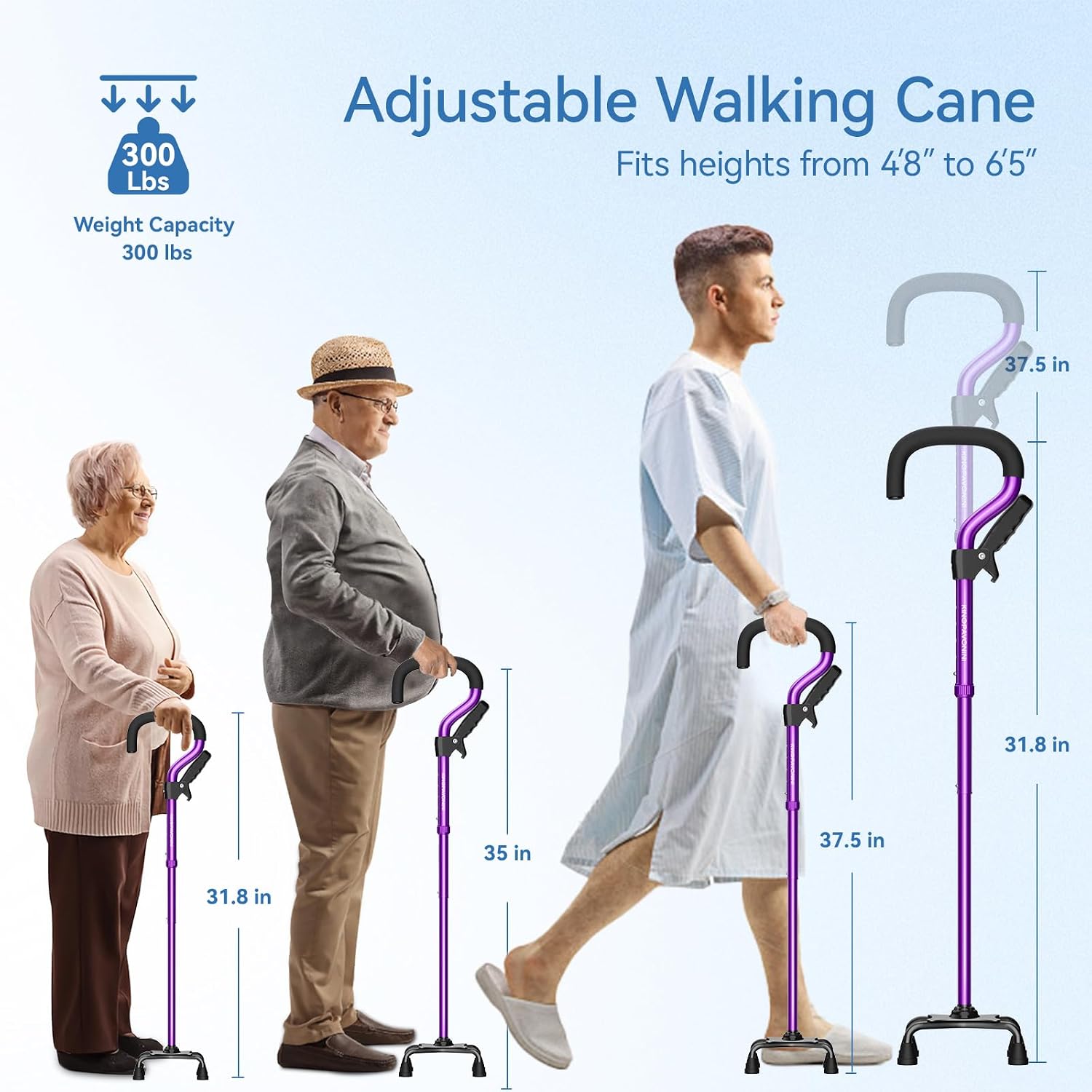 KingPavonini Walking Cane for Women Men, Stable 4-Prong Quad Cane, Purple - Image 5