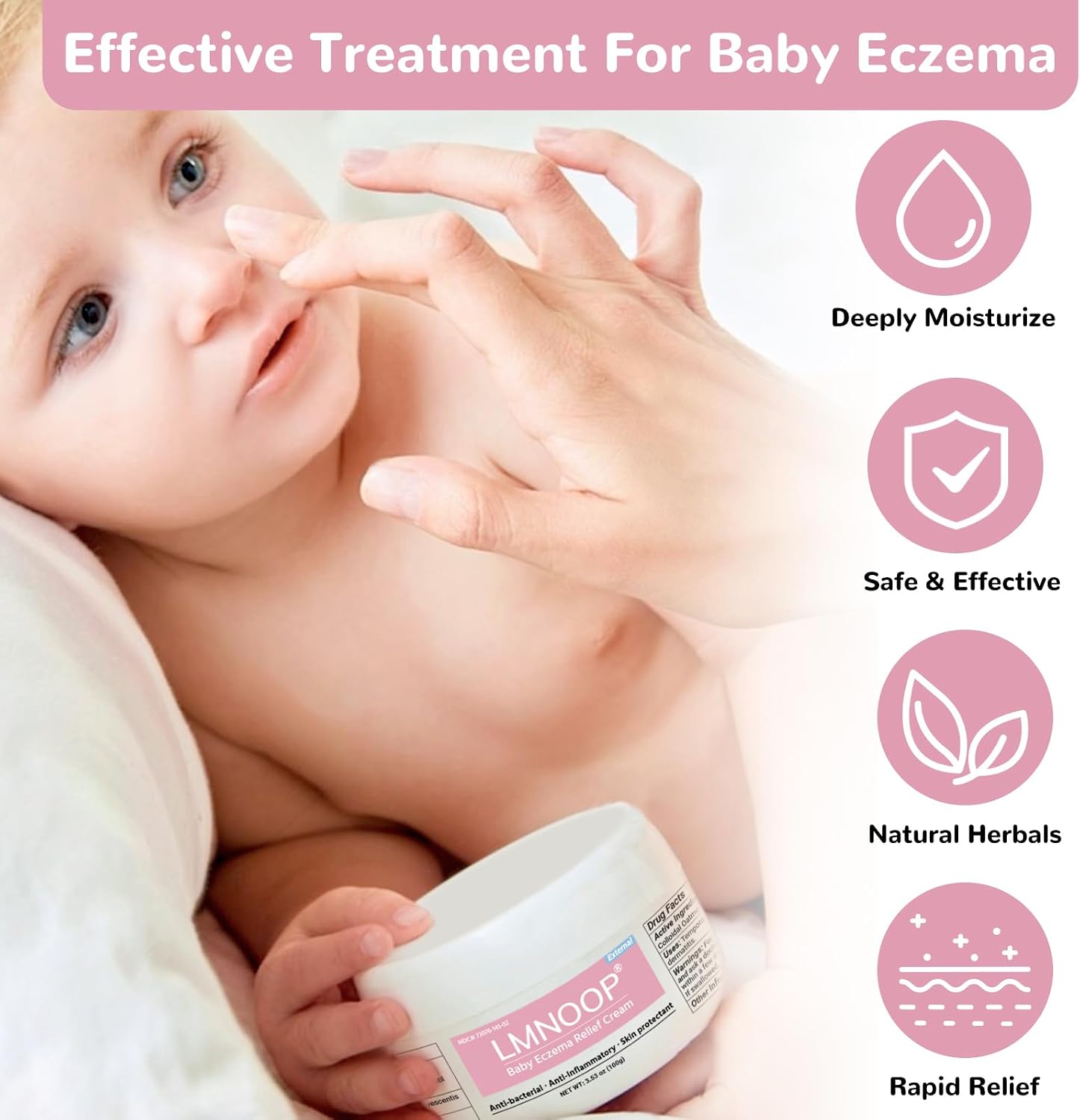 Baby Eczema Relief Cream, All-Natural Herbal Formula for Safe, Soothing Skin Protection Against Rashes, Dryness, Redness, and Itchiness, 3.53oz - Image 3
