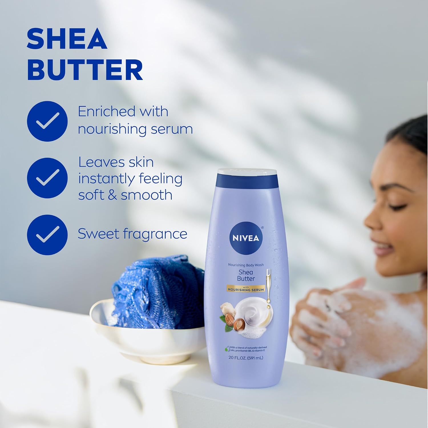 NIVEA Nourishing Shea Butter Body Wash, Nourishing Serum, 20 FL OZ - Image 3
