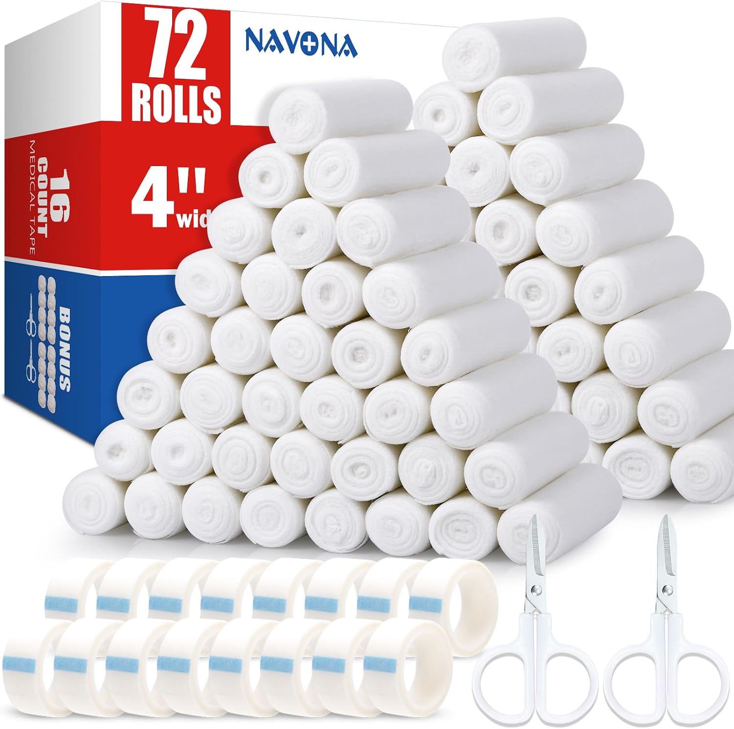Navona 72 Pack Gauze Rolls, 4 in x ...