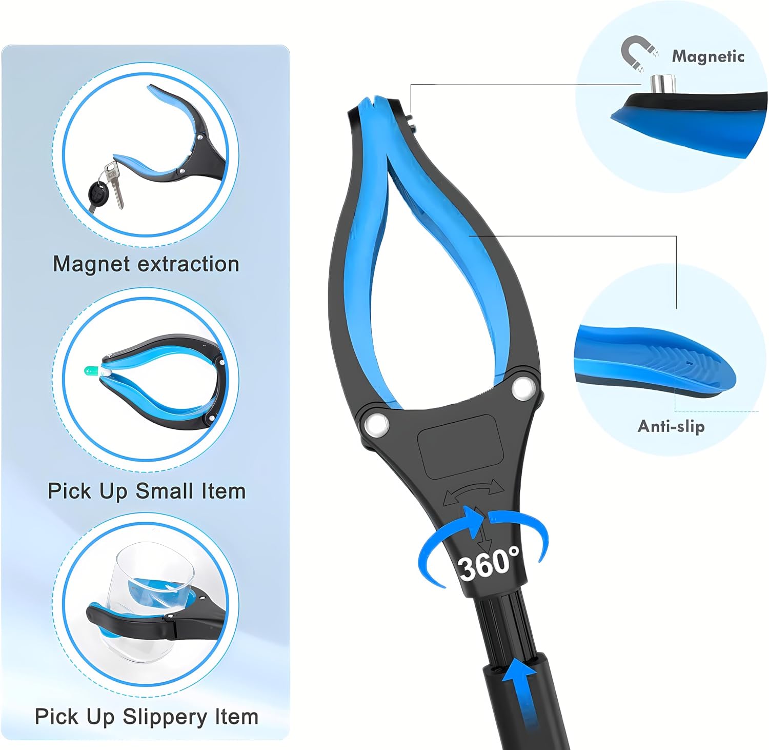 Grabber Reacher Tool - Foldable Gripper and Reaching Tool - Heavy Duty Pick Up Stick Grabbers for Seniors, Trash, Surgery Recovery Must Haves Gifts, 32” Picker Upper Grabber (Blue) - Image 4