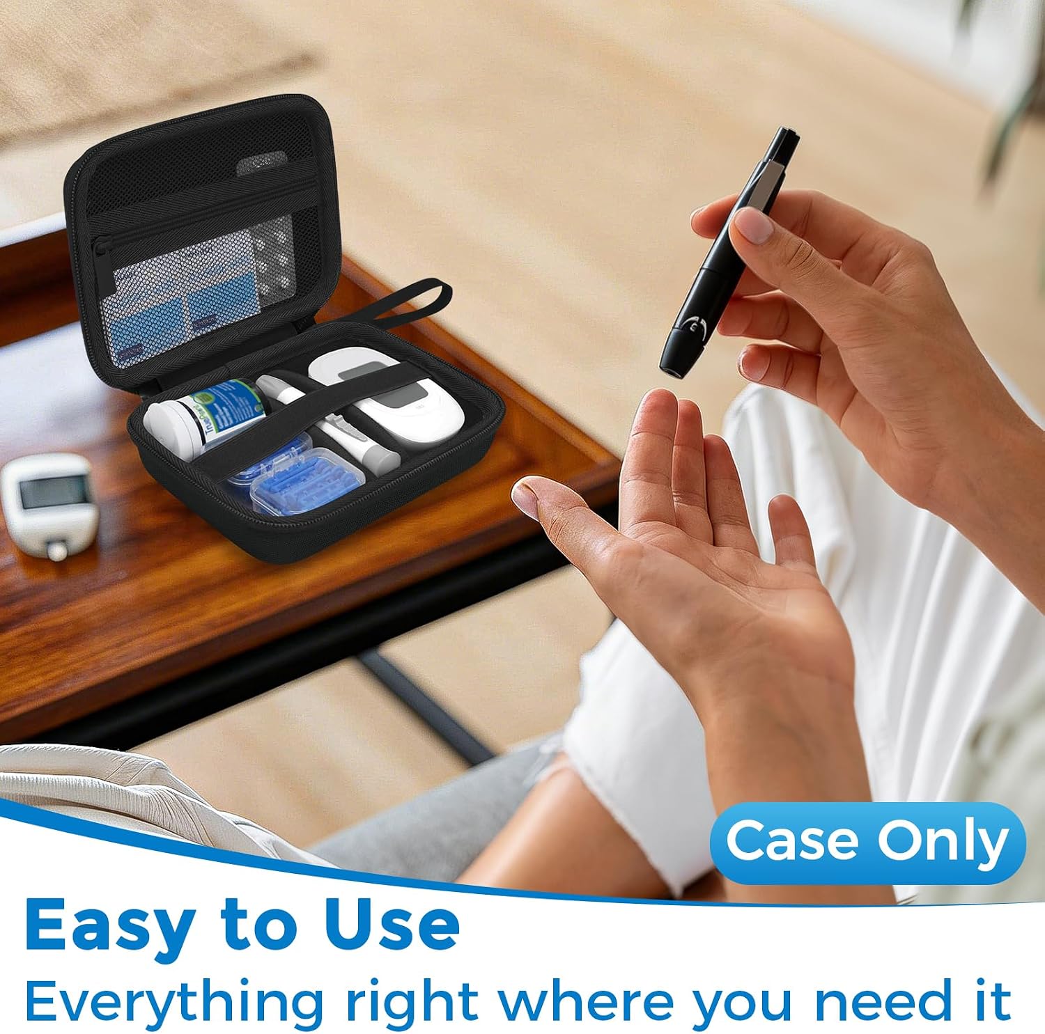 Diabetic Supplies Travel Case, Carrying Case Organizer for Diabetes Testing Kit, Blood Glucose Monitor Kit with Meter, Blood Sugar Test Strips, Lancets, Lancing Device(Case Only) (Black Interior) - Image 5