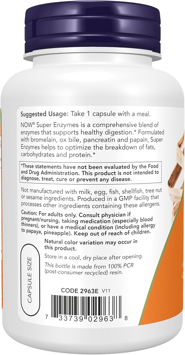NOW Supplements, Super Enzymes Bromelain, Ox Bile, Pancreatin, 90 Caps - Image 3