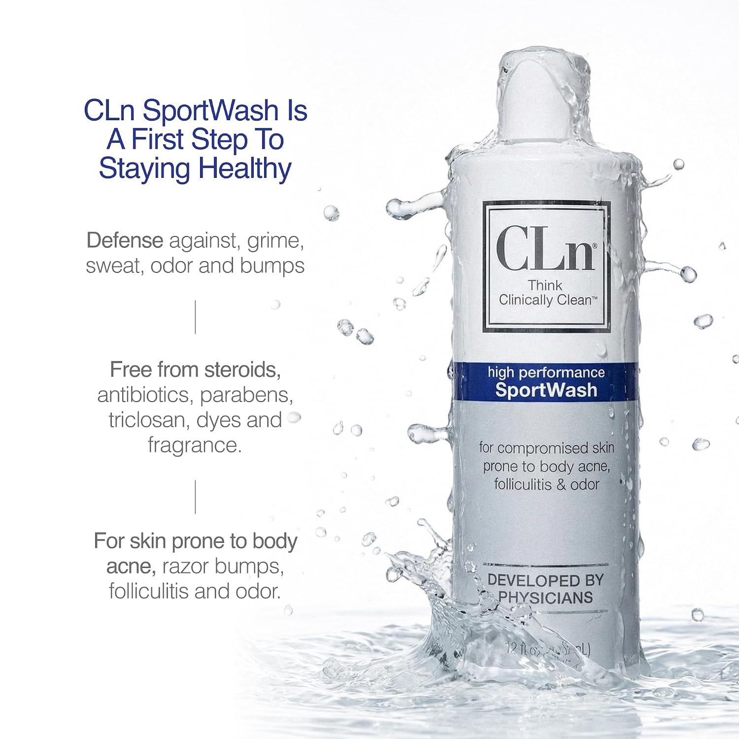 CLn® SportWash – High-Performance Sport Body Wash, For Men & Women Prone to Body Odor, Foot Odor, Ringworm, Folliculitis, & Back Acne, Fragrance-Free & Paraben-Free, 12 fl. oz. - Image 4