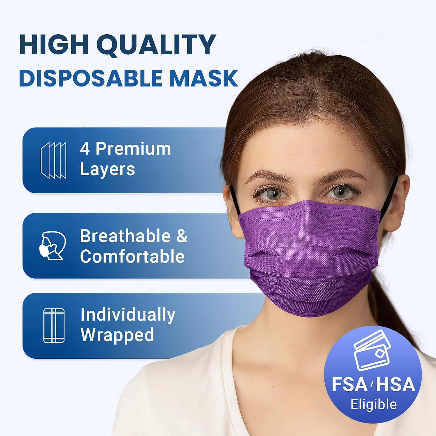 Disposable Face Mask for Adults, 50 Pack, Individually Wrapped, 10 Colors - Image 2