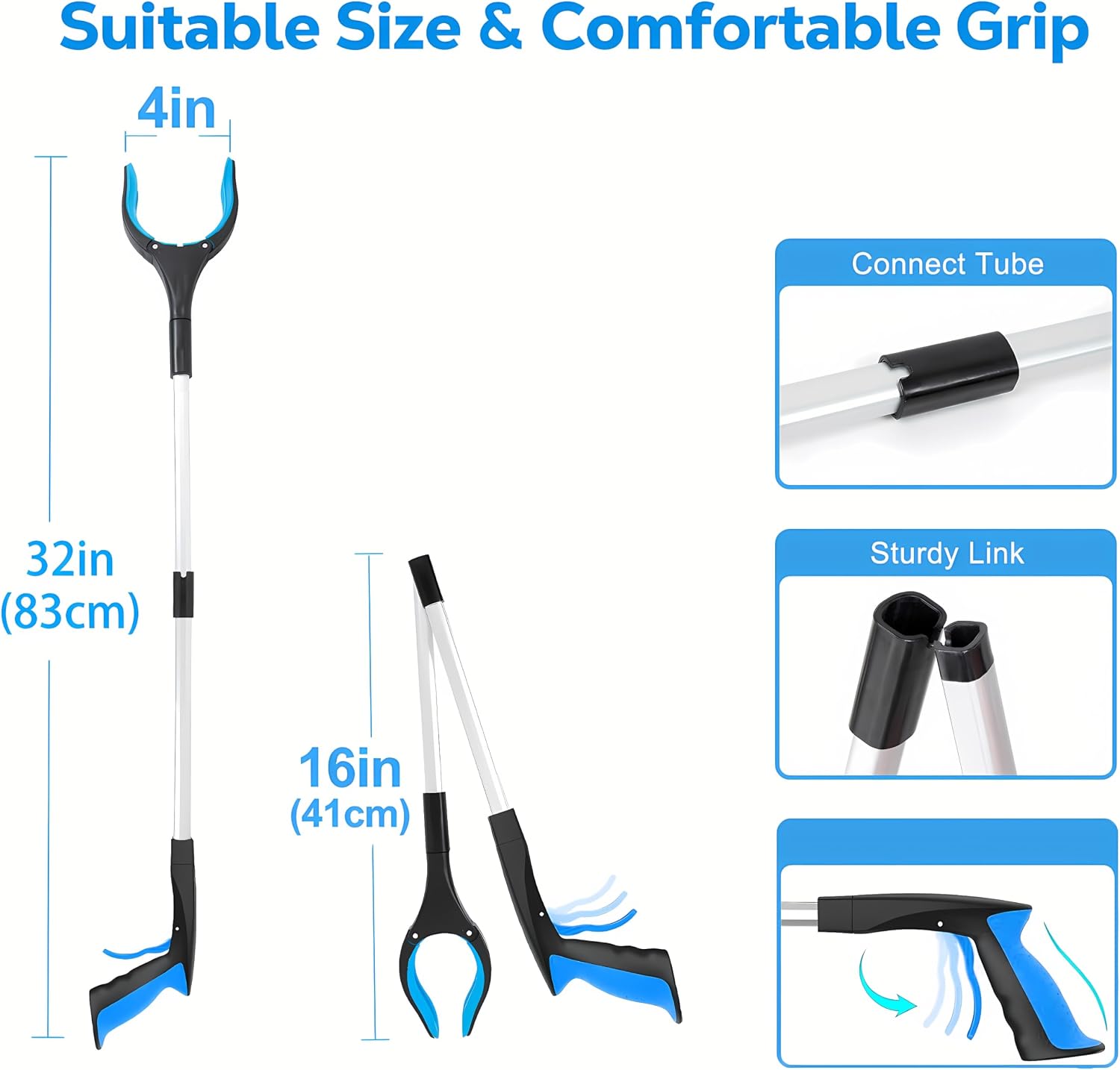 Grabber Reacher Tool - Foldable Gripper and Reaching Tool - Heavy Duty Pick Up Stick Grabbers for Seniors, Trash, Surgery Recovery Must Haves Gifts, 32” Picker Upper Grabber (Blue) - Image 3