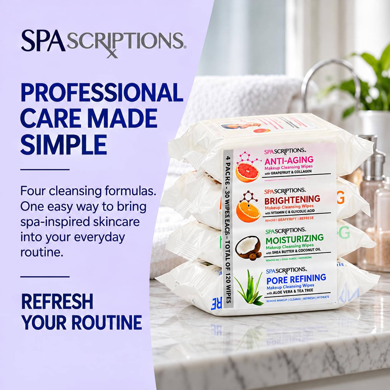 SpaScriptions Multi-Ingredient Facial Makeup Remover Cleansing Wipes 120 CT - Image 9