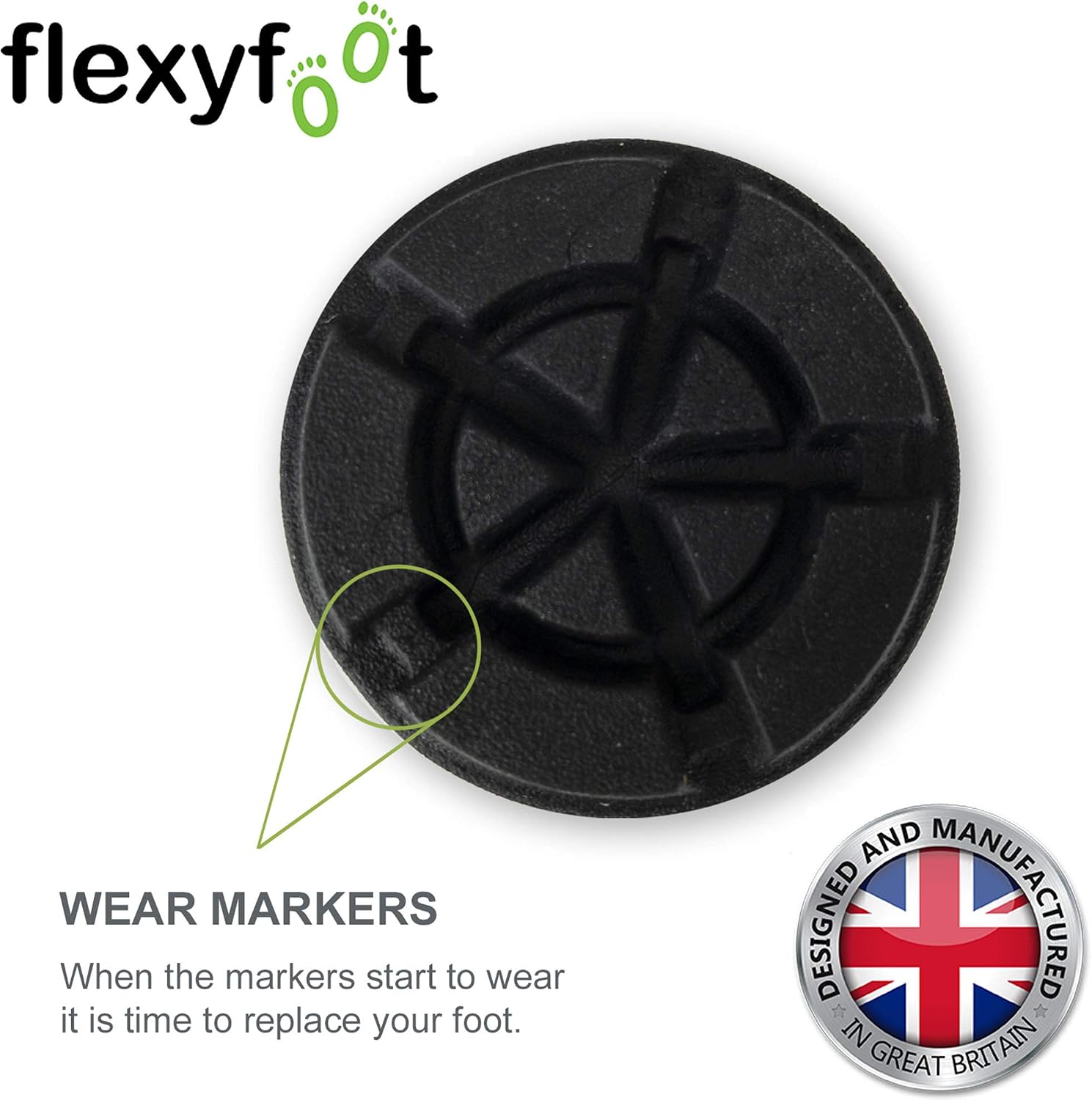 Flexyfoot Shock Absorbing Walking Cane Tips - Improves Grip, Safety and Comfort - Works with 2-Section Walking Poles - Black - Size 16mm (5/8") - Pack of 2 - Image 5