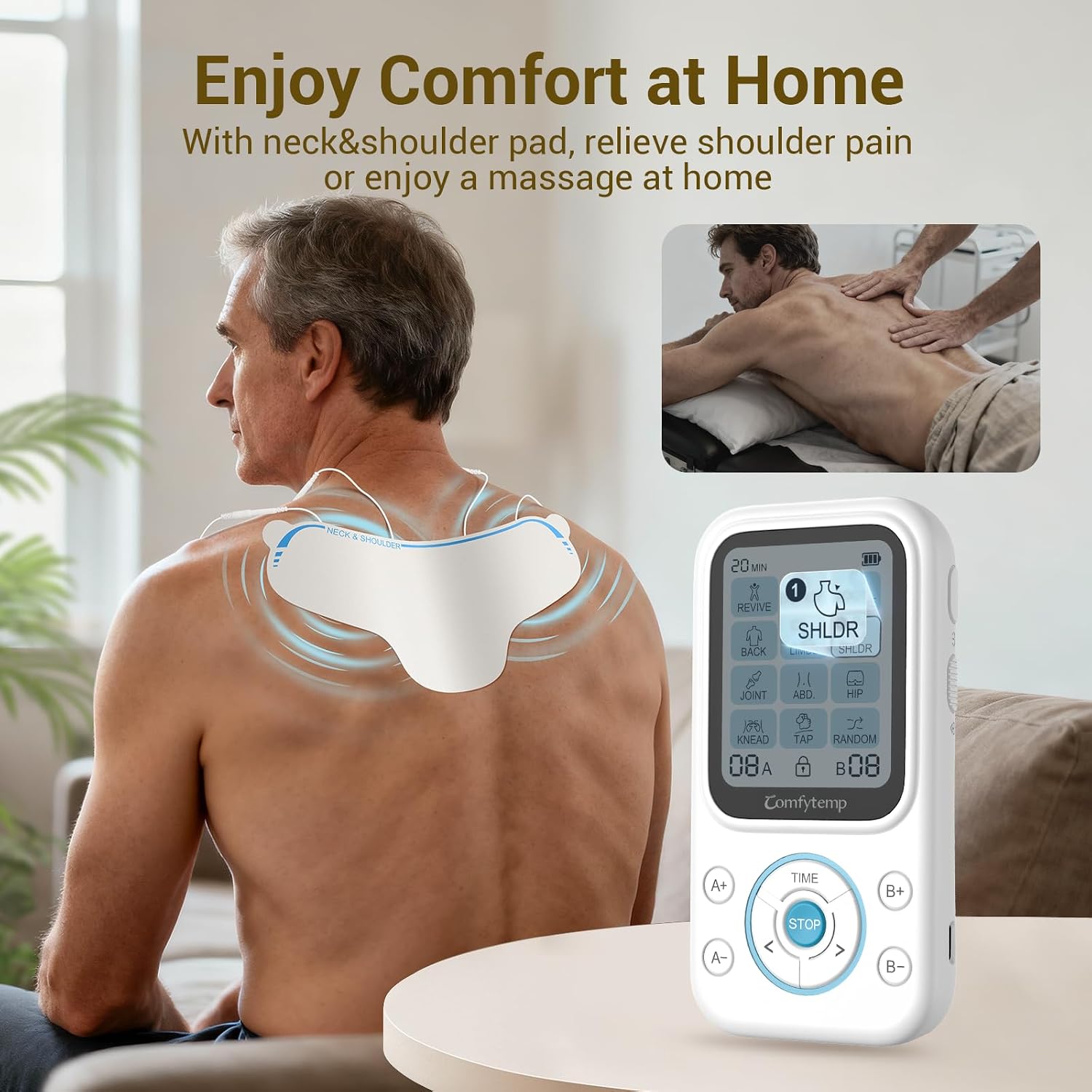 Comfytemp TENS Unit with Specialized Pads for Lower Back & Neck Shoulder Pain Relief, Easy-to-Use TENS Unit Muscle Stimulator with Large Display, Portable Dual Channel TENS Machine with Carrying Case - Image 5