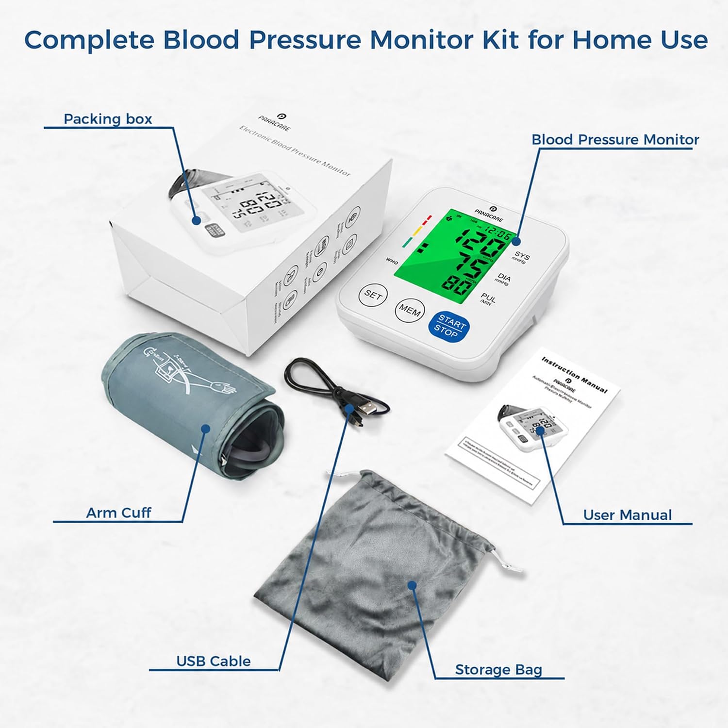 Upper Arm Blood Pressure Monitor for Home Use, Adjustable Cuff (8.7–16.5 inches), Large Backlit Display, White - Image 8