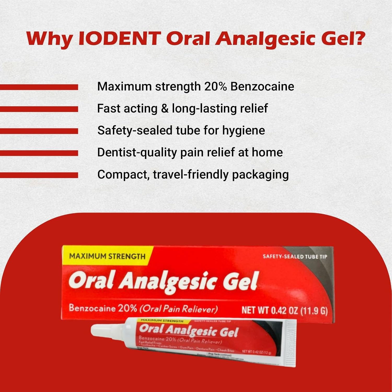Oral Analgesic Gel – Fast Numbing Oral Pain Relief for Toothaches, Canker Sores, Sore Gums, Mouth Sores, Denture & Cheek Bite – 0.42 OZ (Pack of 1) - Image 3