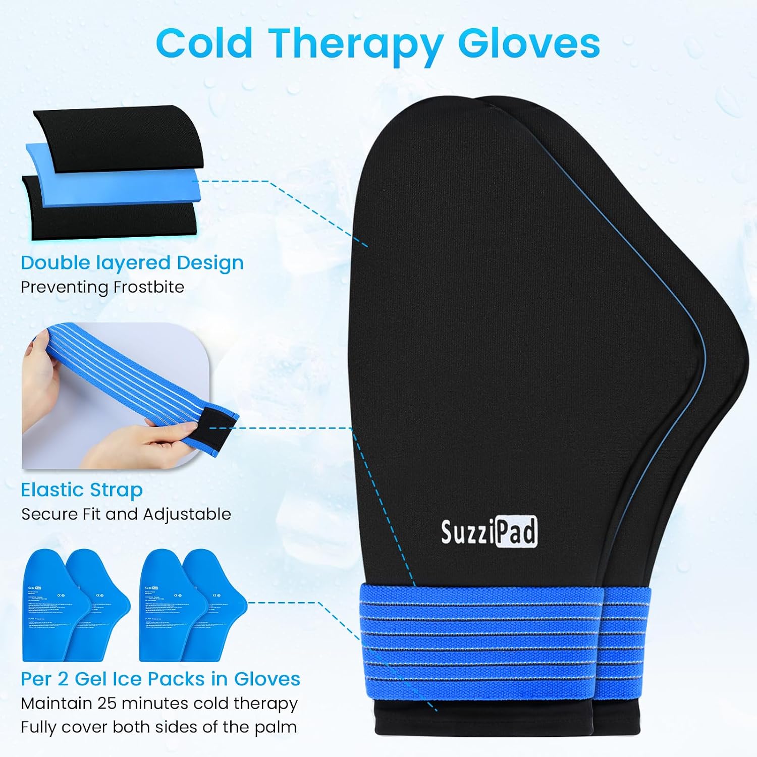 SuzziPad Cold Socks & Hands Ice Pack for Chemo Must Haves, Blue, XL - Image 3