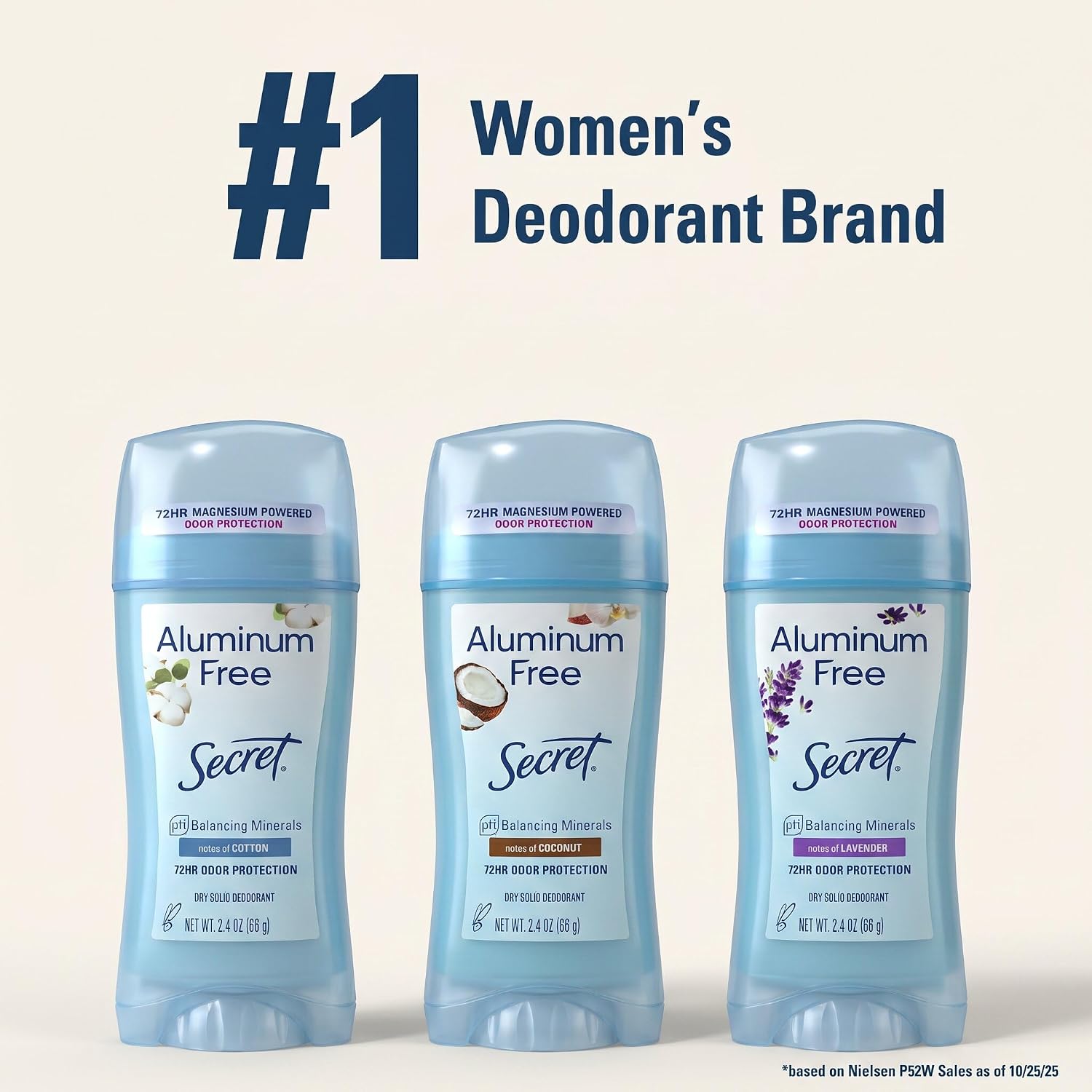 Secret Aluminum Free Deodorant for Women, 72hr Odor Protection, Naturally Derived Ingredients, Free of Parabens Dyes Talc & Baking Soda, PH Balancing Minerals, Dry Solid, Cotton Scent, 2.4 oz - Image 9