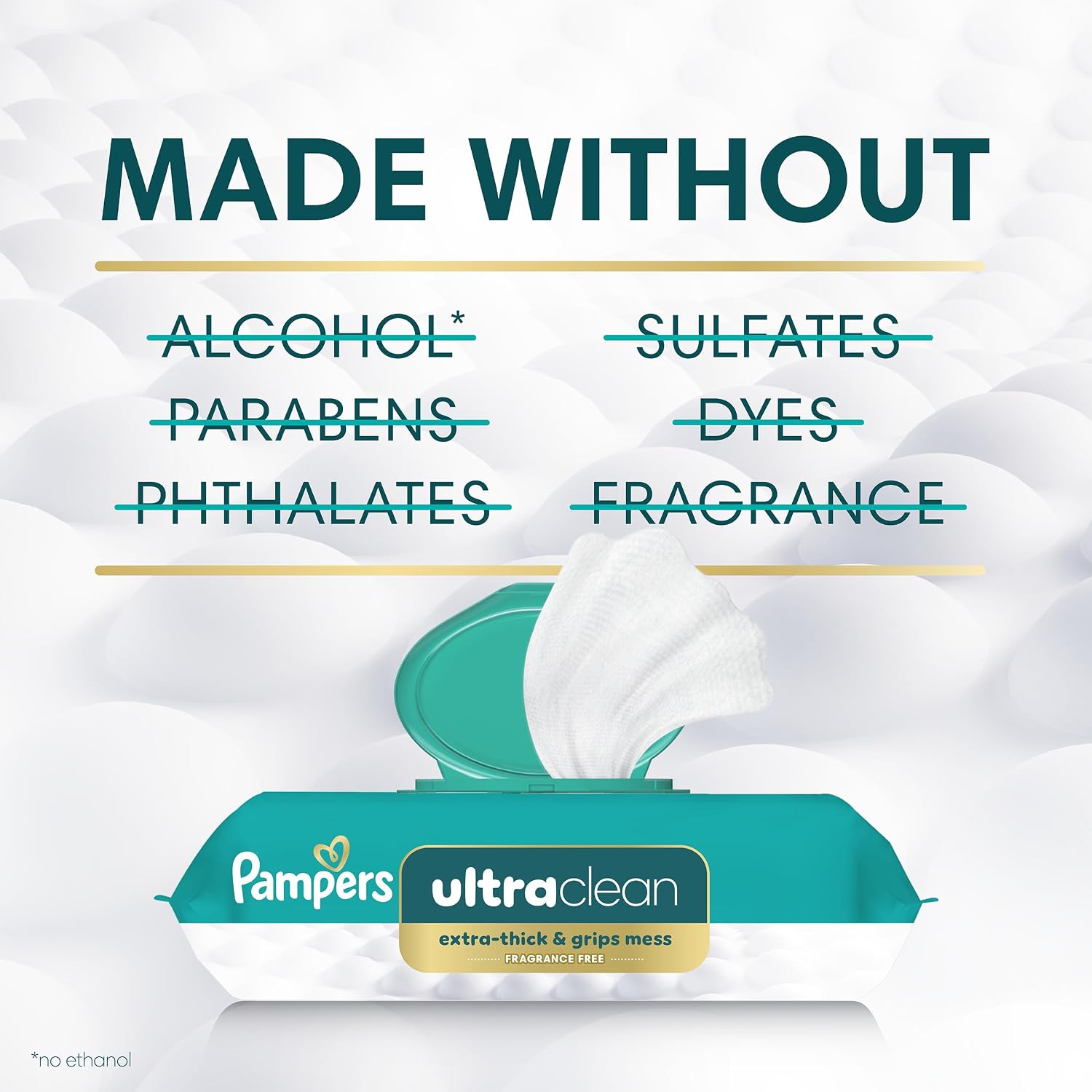 Pampers Ultraclean Baby Wipes, Unscented, Fragrance Free, Water Based, Hypoallergenic, Extra Thick & Grips Mess, 100% Plant Based, 936 Wipes Total (12X Flip-Top Packs) - Image 7