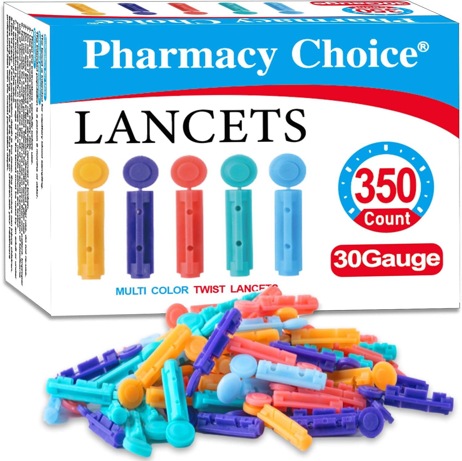 Blood Lancets,Twist Top Lancets for Lancing Devices,350 Count ,30 Gauge Diabetes Lancets for Blood Glucose Testing (Multicolored)