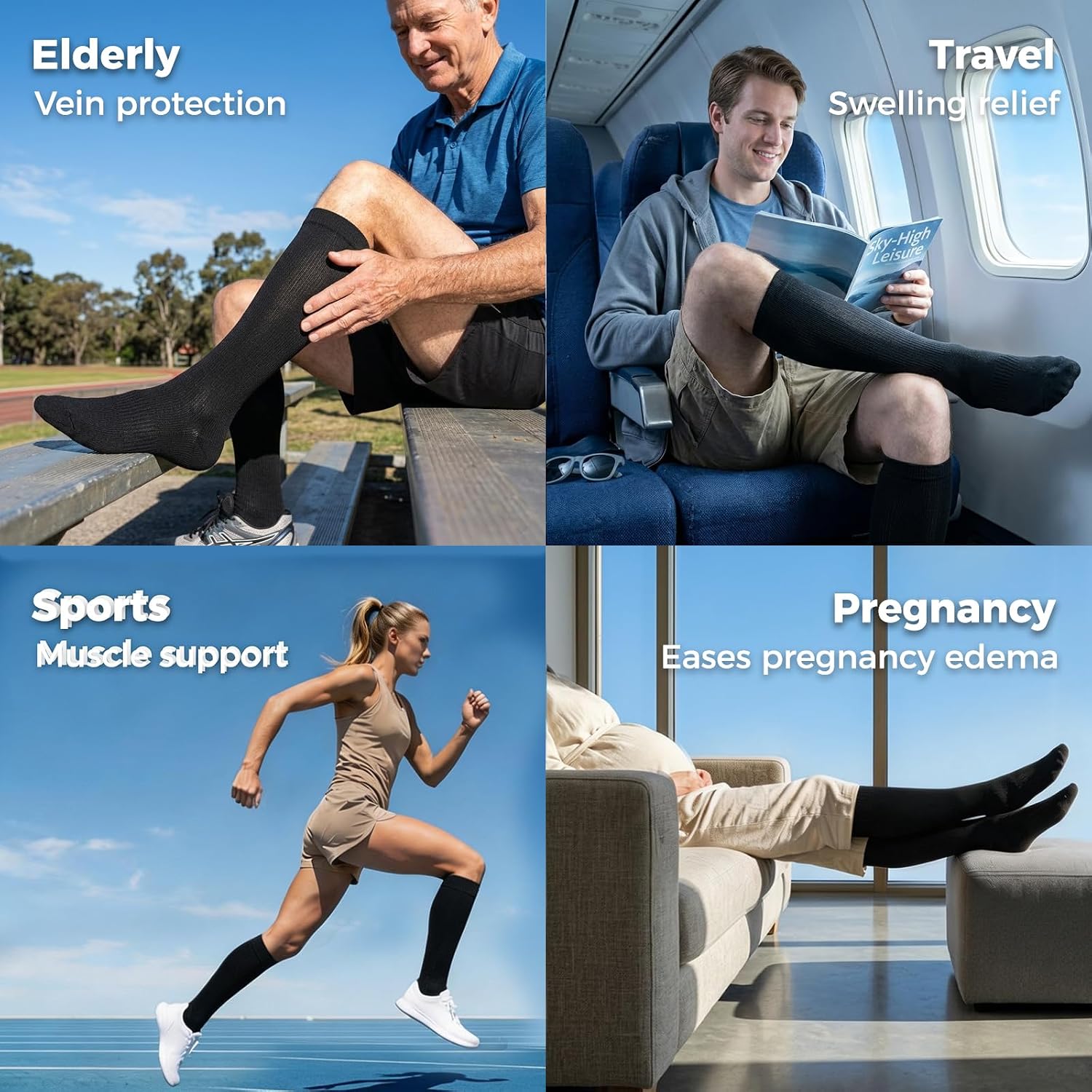 Compression Socks for Women & Men 15-20 mmHg, Knee High, 3 Pairs - Image 5